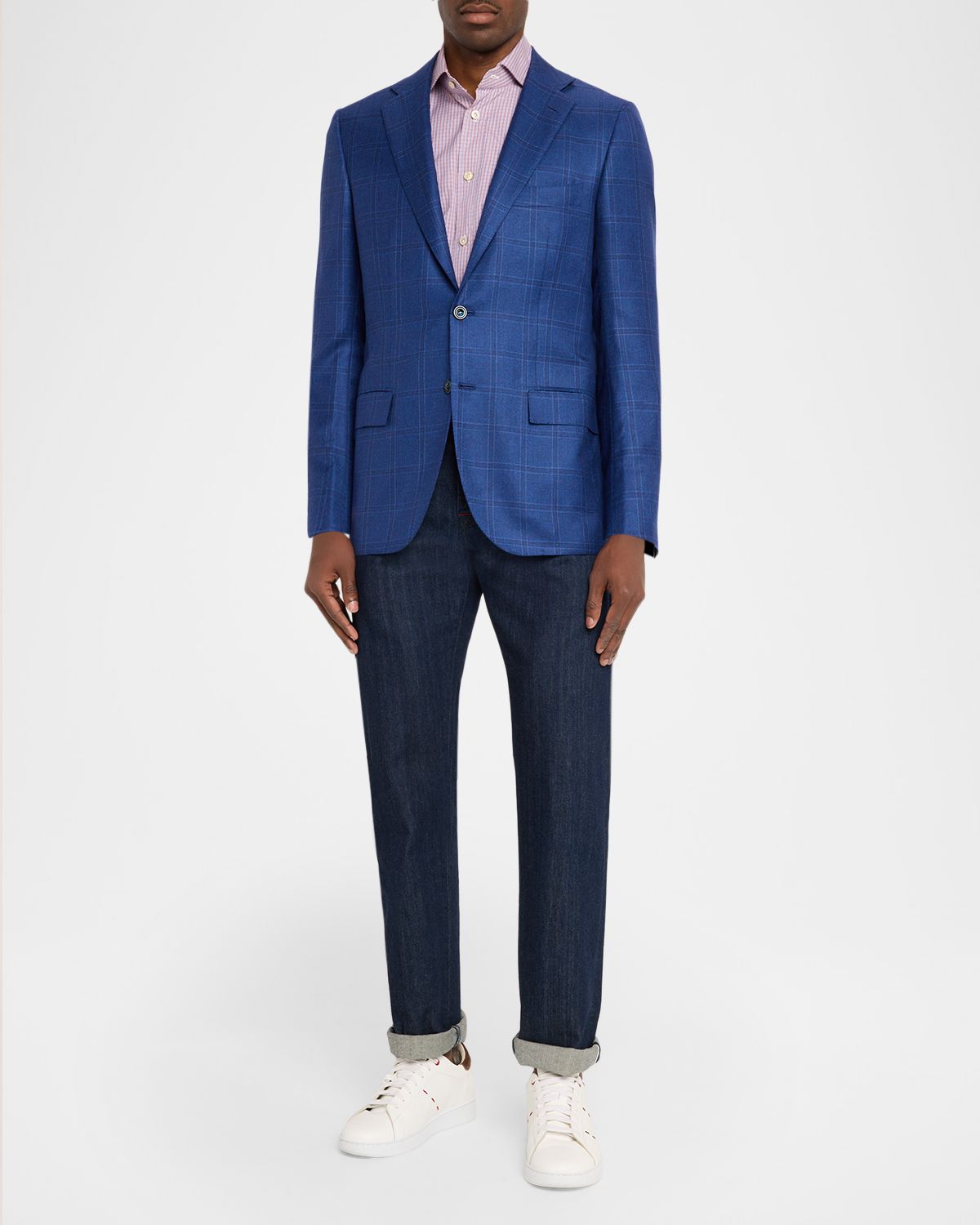 Kiton Men 's Wool and Silk Tonal Plaid Sport Coat