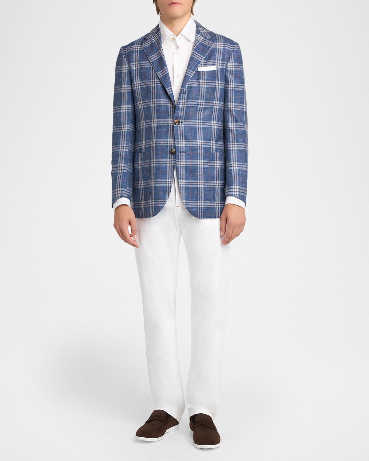 Kiton Men 's Wool, Silk and Linen Glen Plaid Single-Breasted Sport Coat