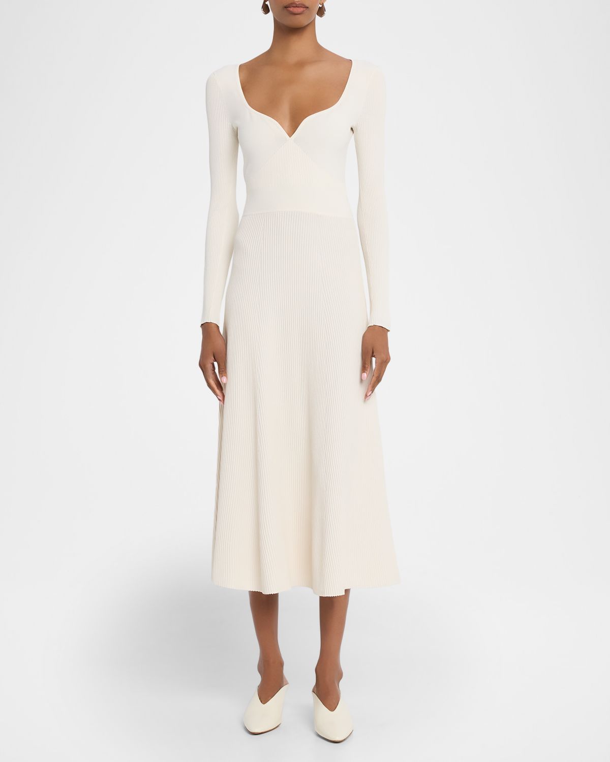 MARIA MCMANUS Ribbed Bustier Long-Sleeve Midi Dress
