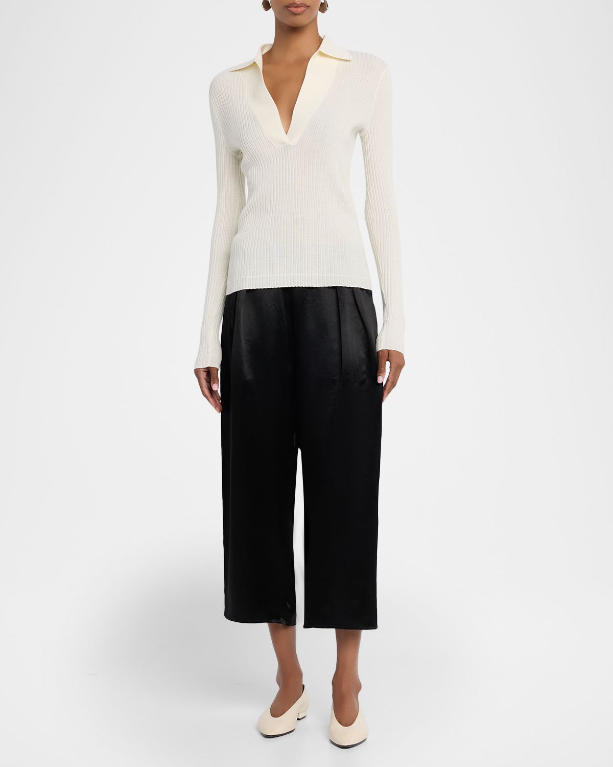 MARIA MCMANUS Lyocell Wide-Leg Crop Pull-On Pants