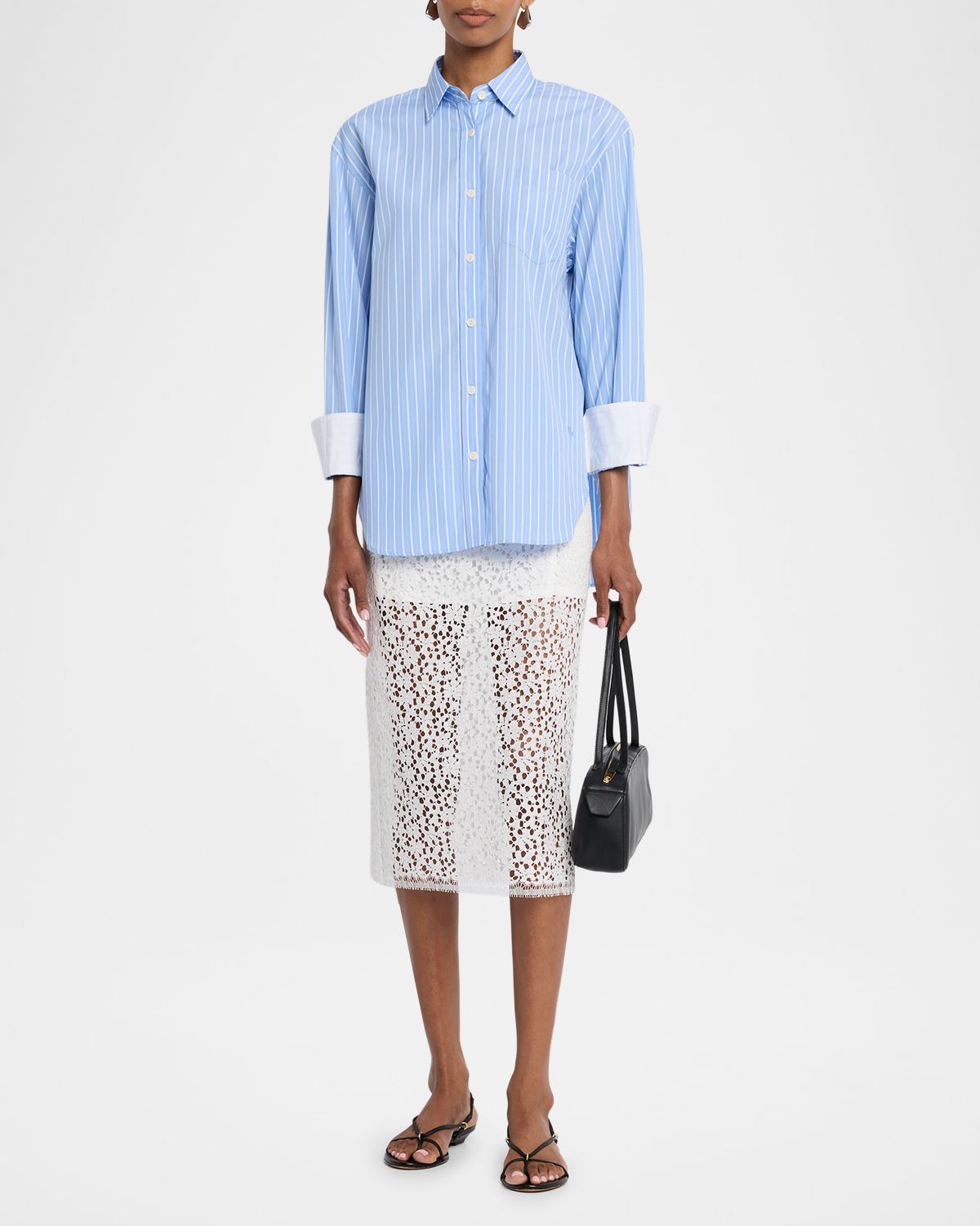 MARIA MCMANUS Striped Cotton Button-Down Tunic Shirt