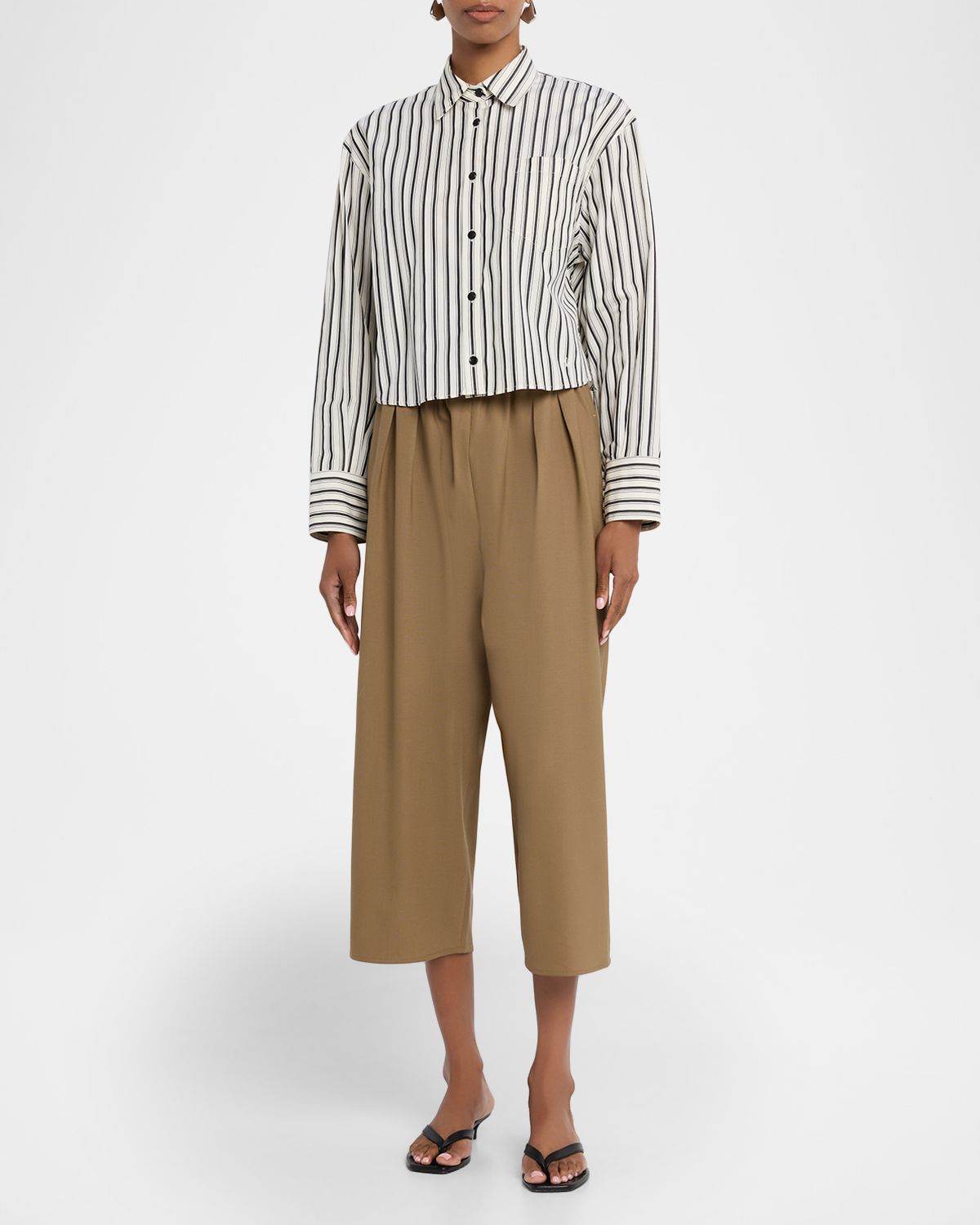 MARIA MCMANUS Striped Cotton Crop Button-Down Shirt