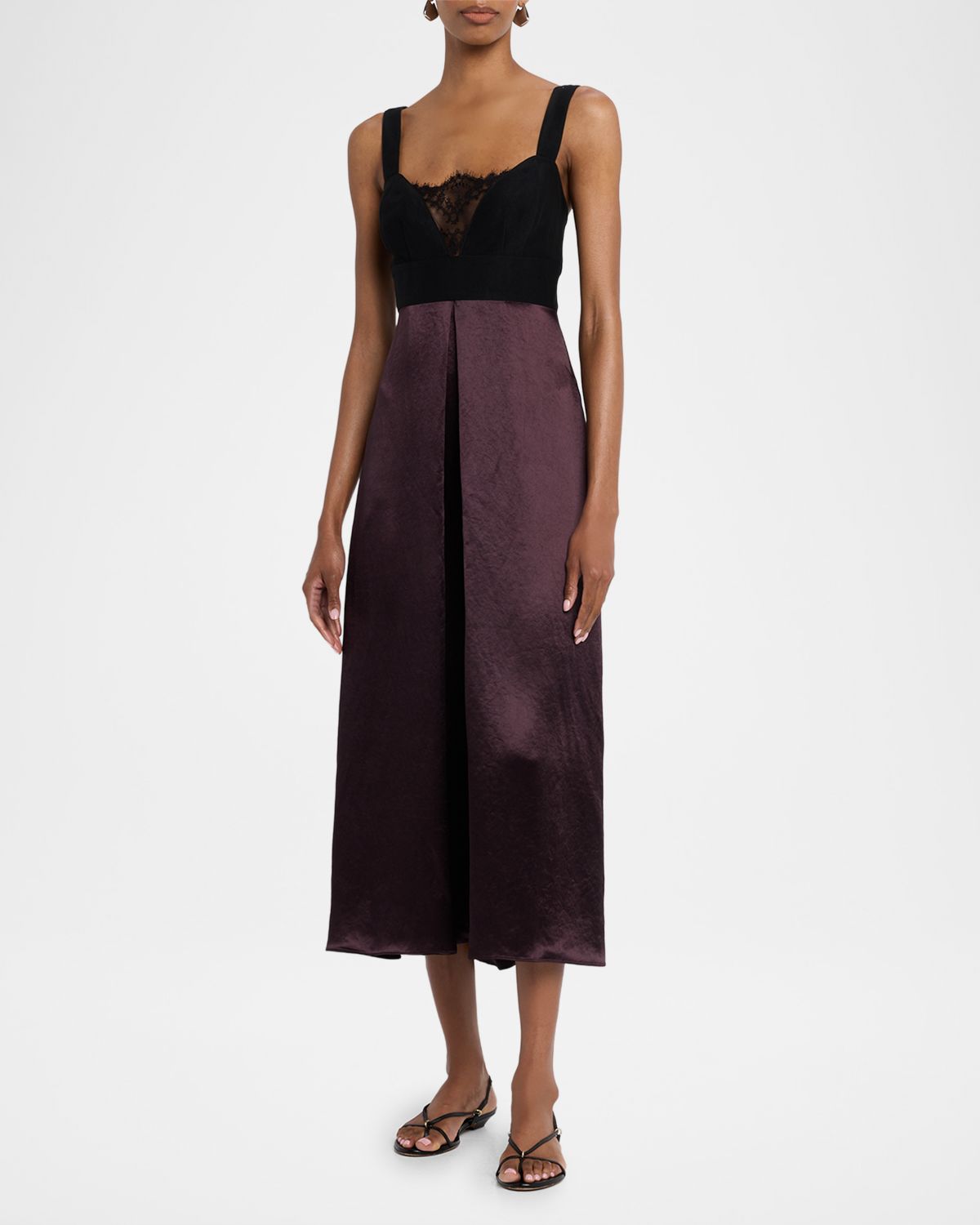 MARIA MCMANUS Sleeveless Lace Bustier Silk Midi Dress