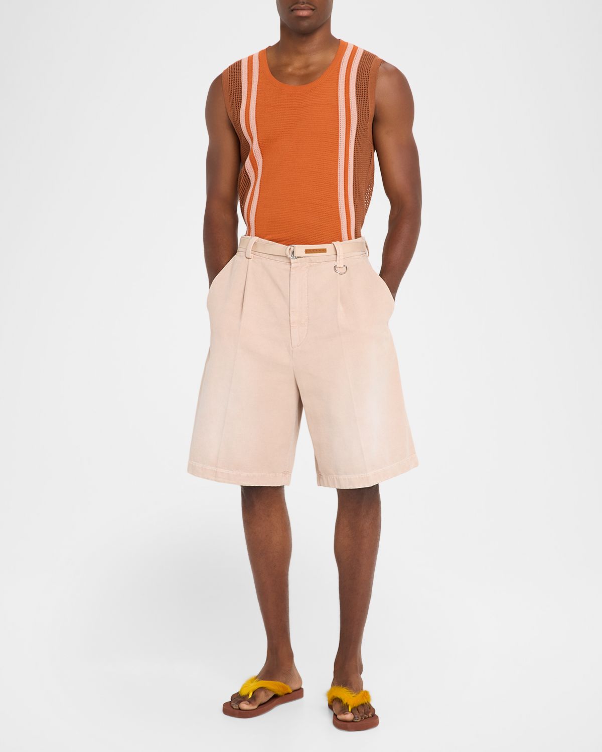 Marni Men 's Wide-Leg Belted D-Ring Bermuda Shorts