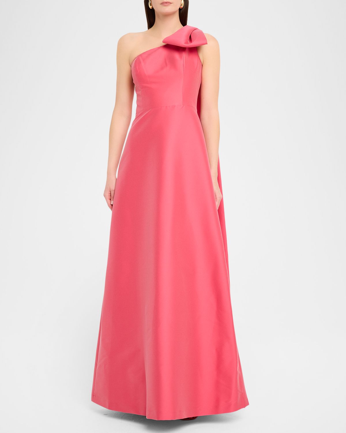 Rickie Freeman for Teri Jon Draped One-Shoulder Mikado Gown