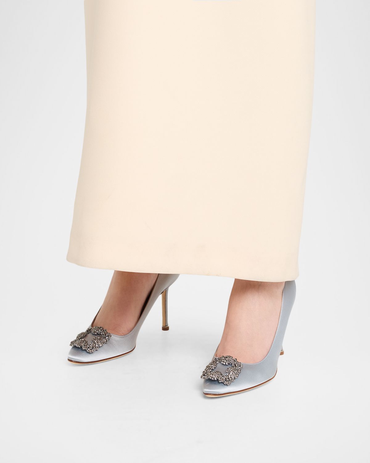 Manolo Blahnik 90mm Hangisi Satin Pumps with Crystal Buckle