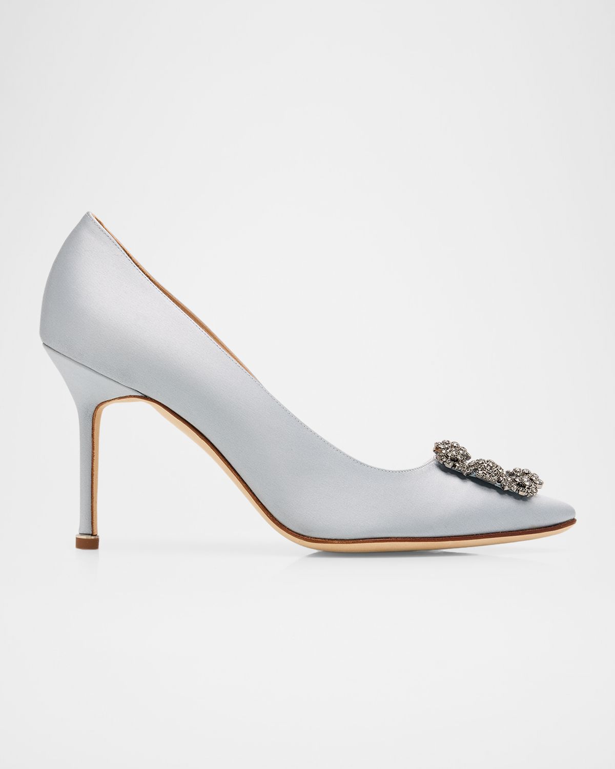 Manolo Blahnik 90mm Hangisi Satin Pumps with Crystal Buckle