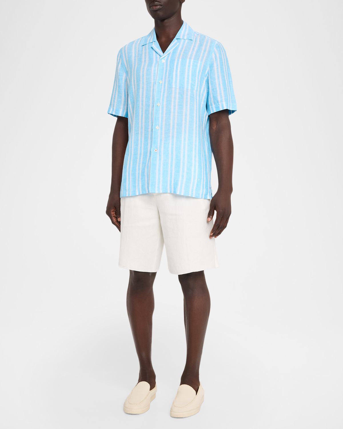 Isaia Men 's Multi-Stripe Linen Camp Shirt
