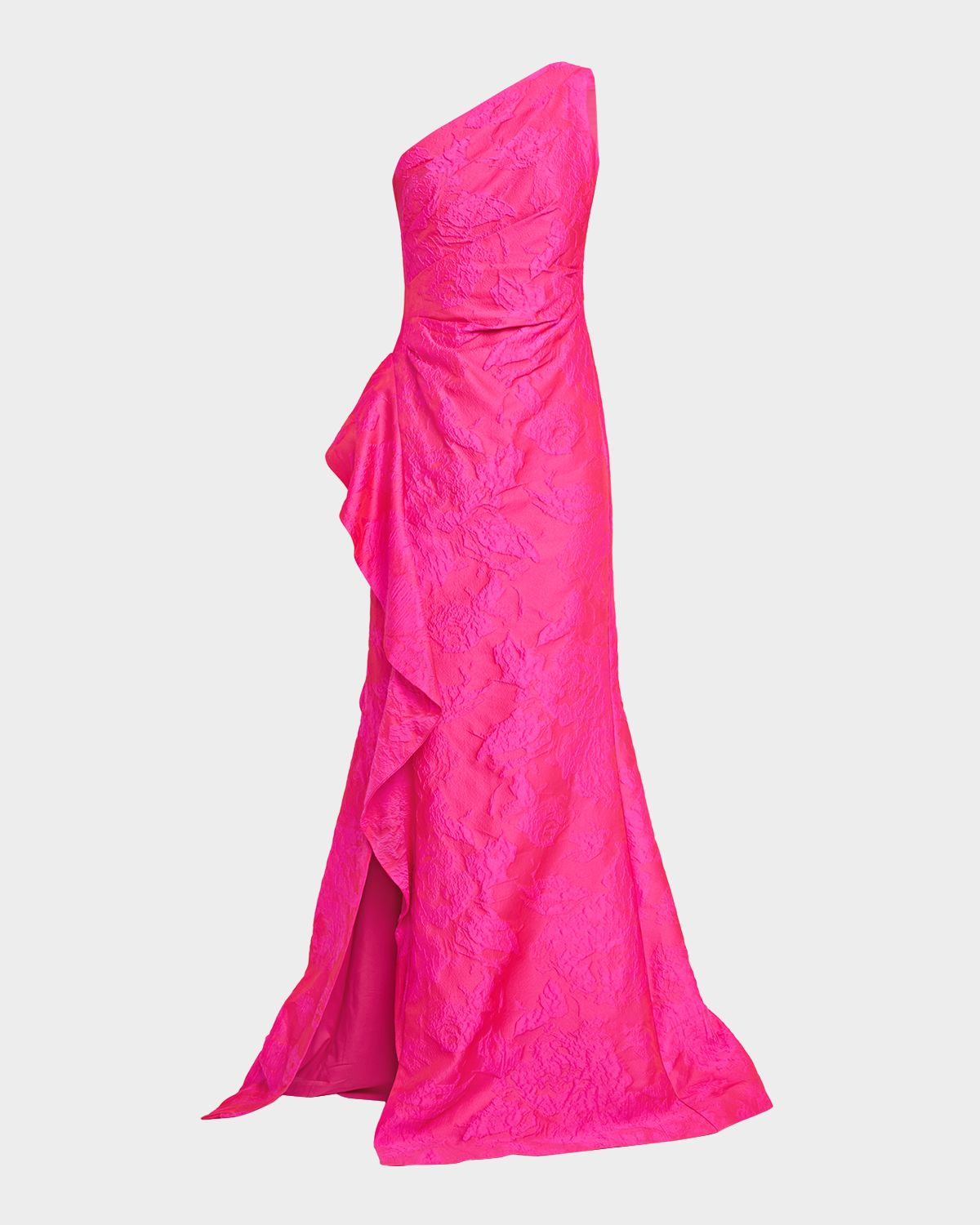 Rickie Freeman for Teri Jon Draped One-Shoulder Jacquard Mermaid Gown