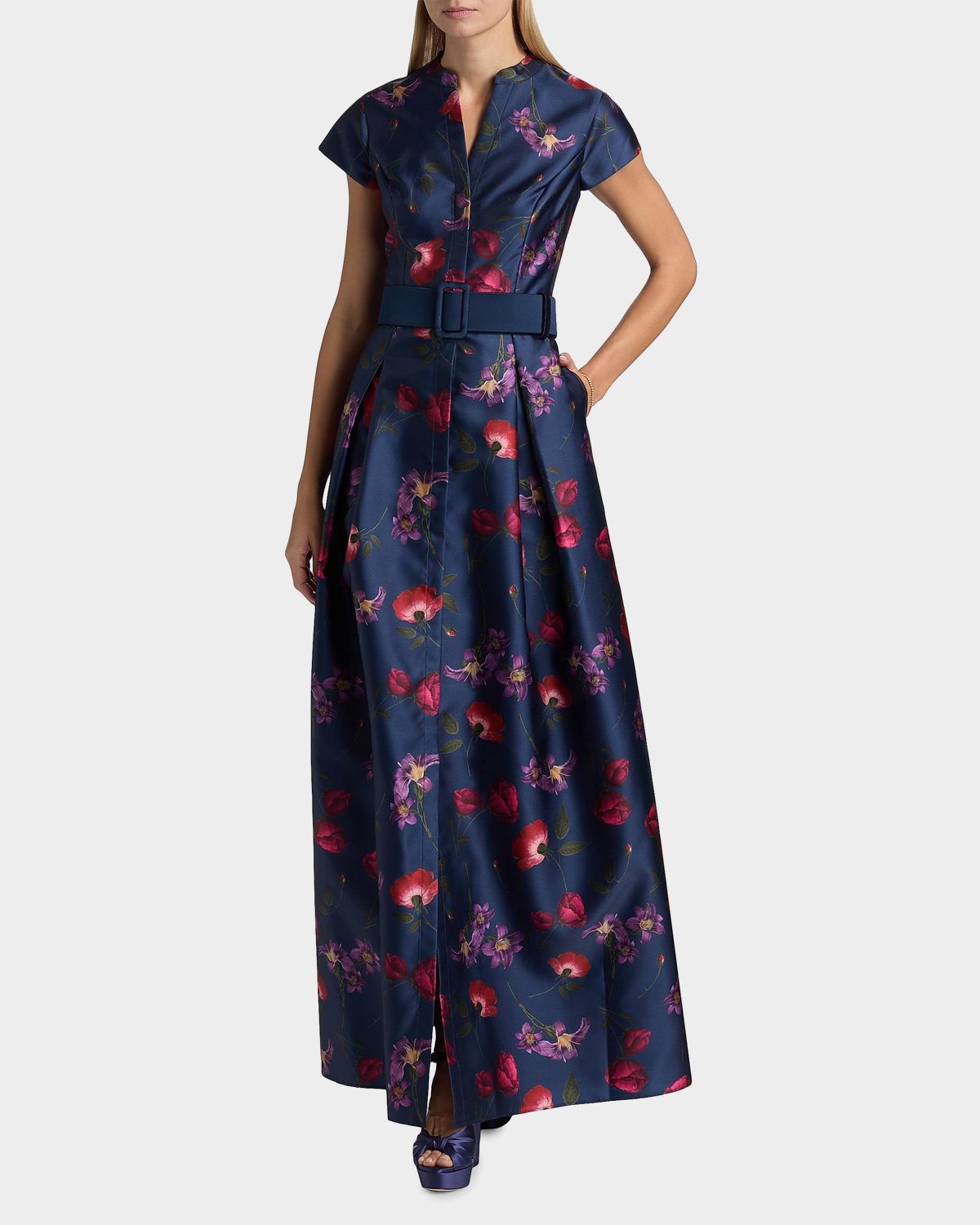 SACHIN BABI Marta Floral Mikado Belted Gown