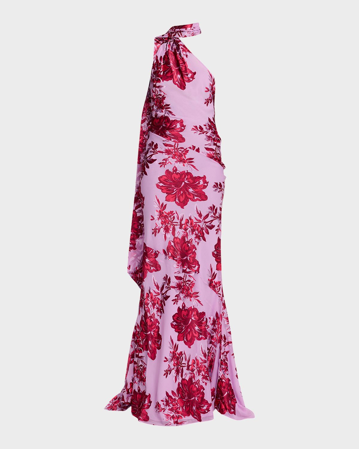 Retrofete Lorenna Floral One-Shoulder Scarf Gown