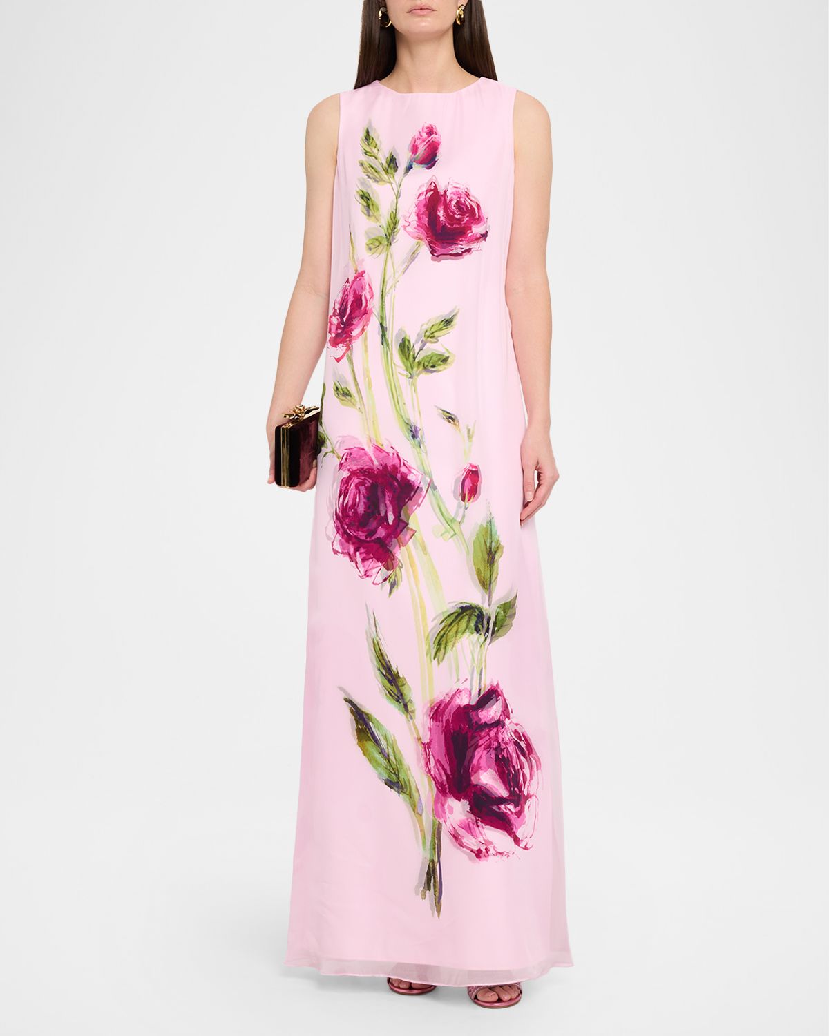 Rickie Freeman for Teri Jon Sleeveless Floral-Print Chiffon & Crepe Gown