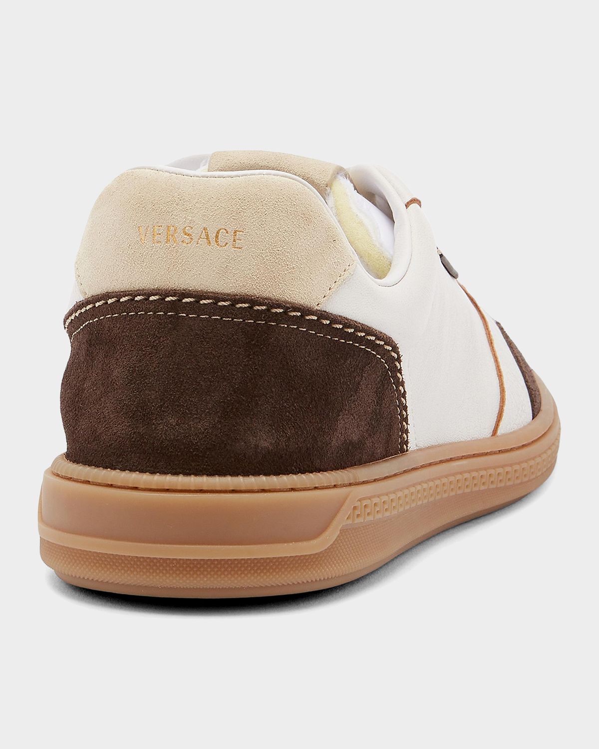 Versace Men 's Greca Court Nappa and Suede Sneakers