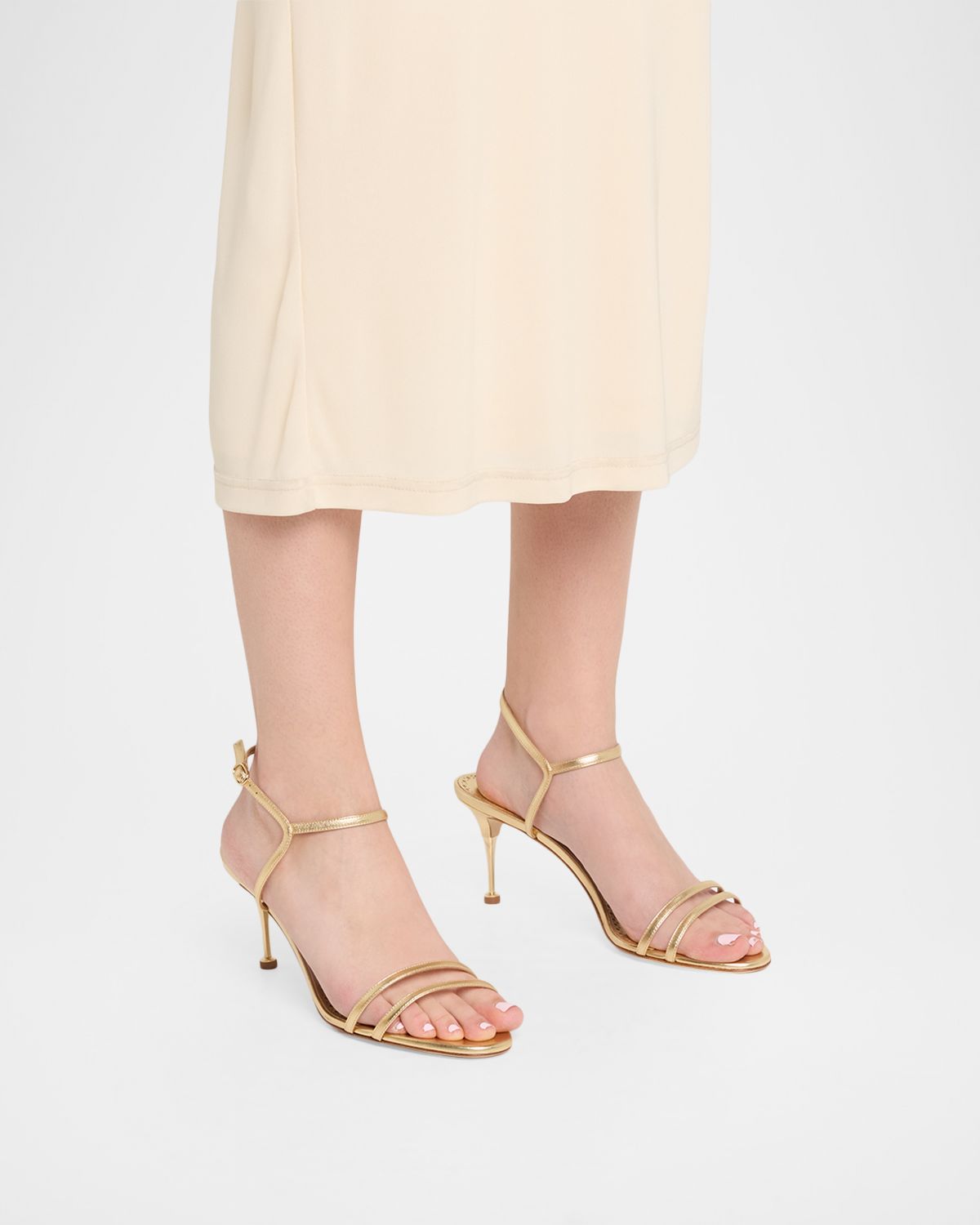 Manolo Blahnik 70mm Ciagalo Metallic Leather Ankle-Strap Sandals