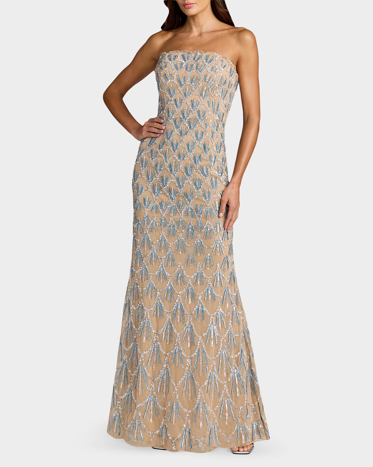 Mac Duggal Strapless Hand-Beaded Mesh Trumpet Gown