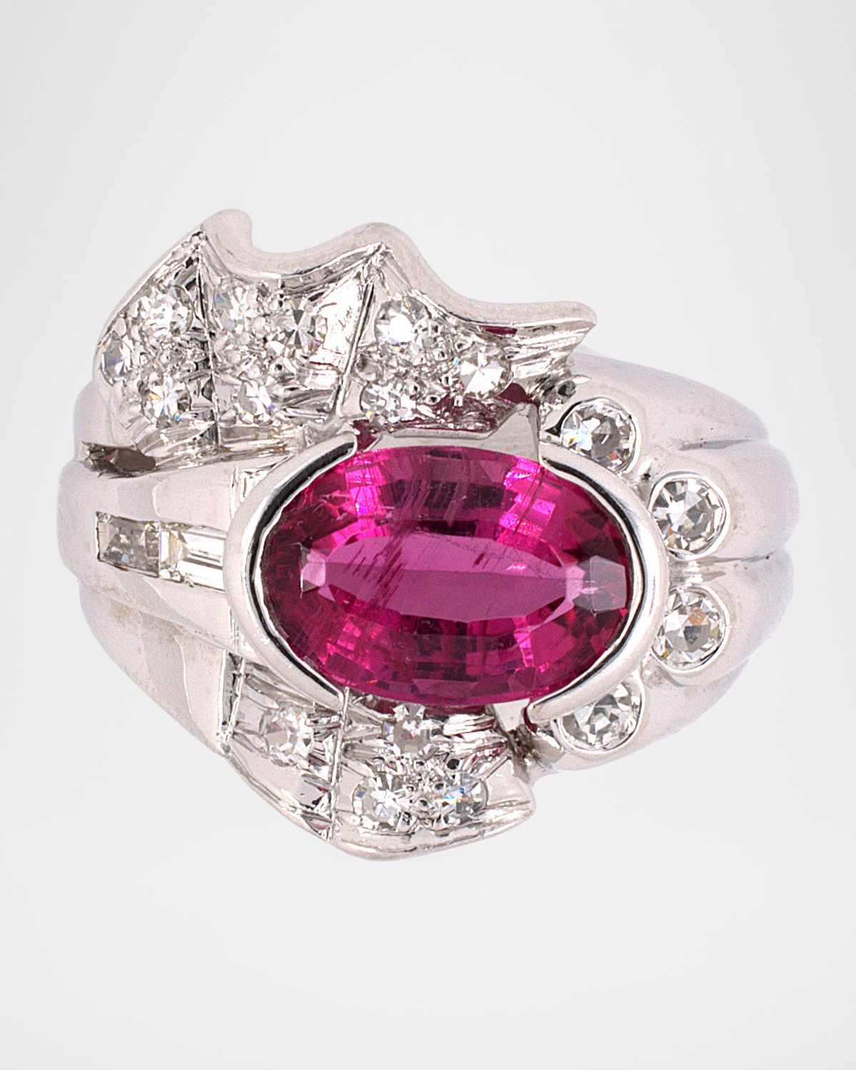 NM Estate Estate Platinum Pink Tourmaline and Diamond Cocktail Ring, Size 8