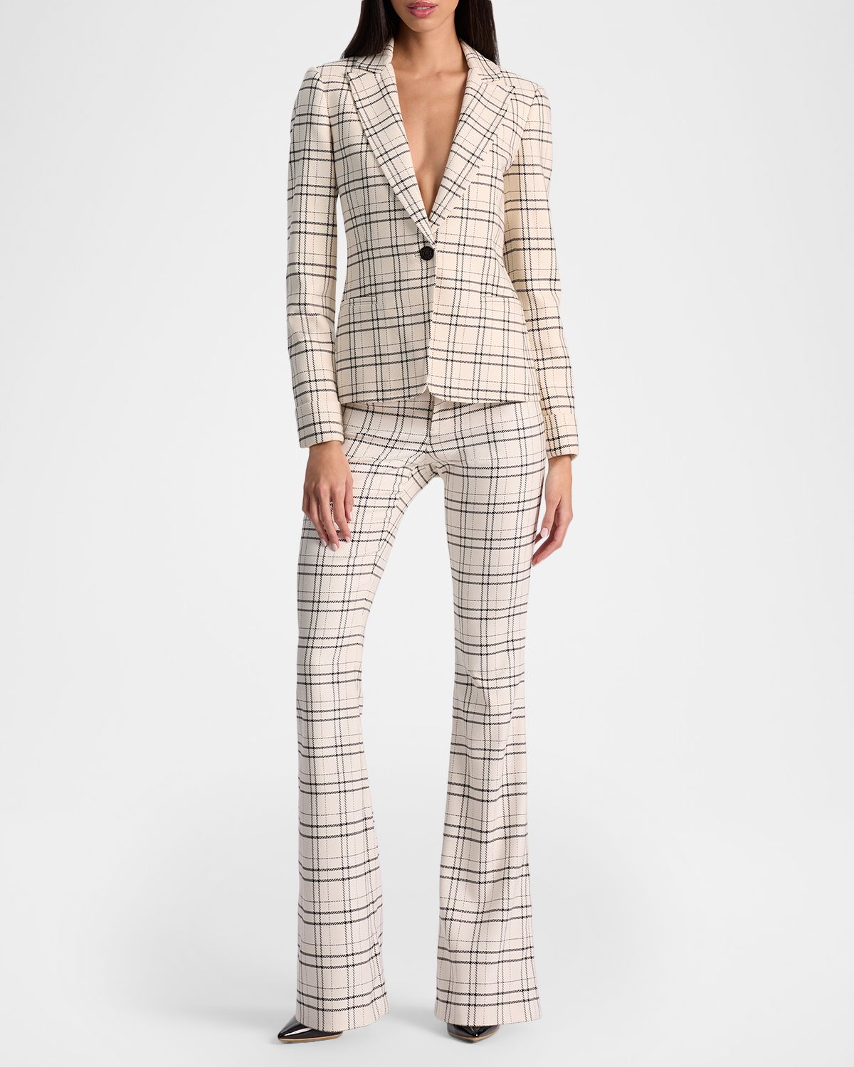 ALICE + OLIVIA Ryder Plaid Twill Slim Blazer