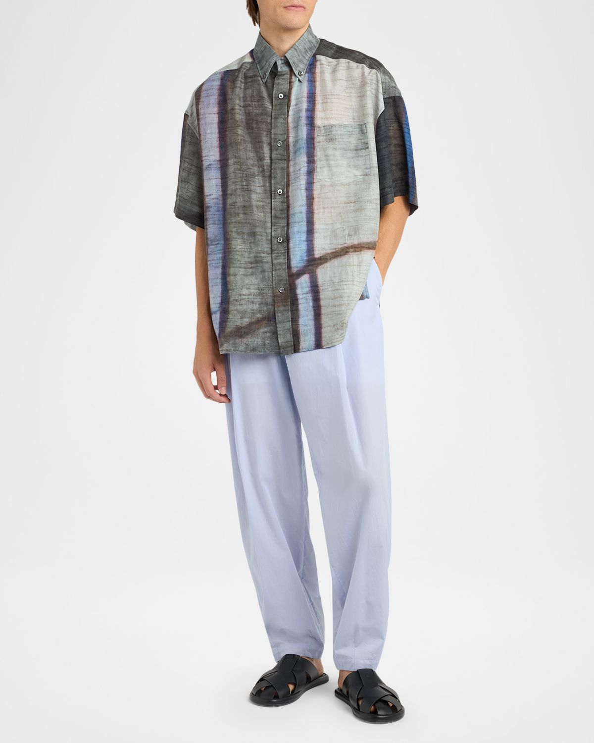 Giorgio Armani Men 's Poplin Pleated Straight Leg Trousers