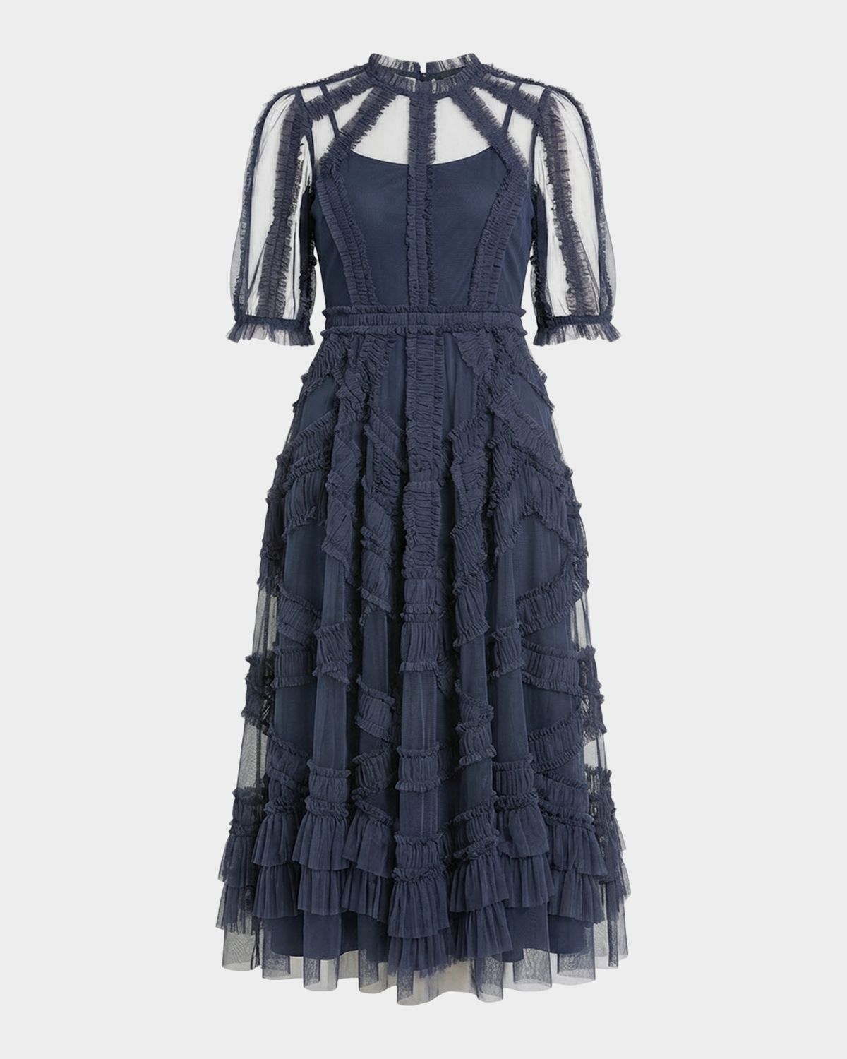 Mac Duggal Ruffle Tiered A-Line Midi Dress