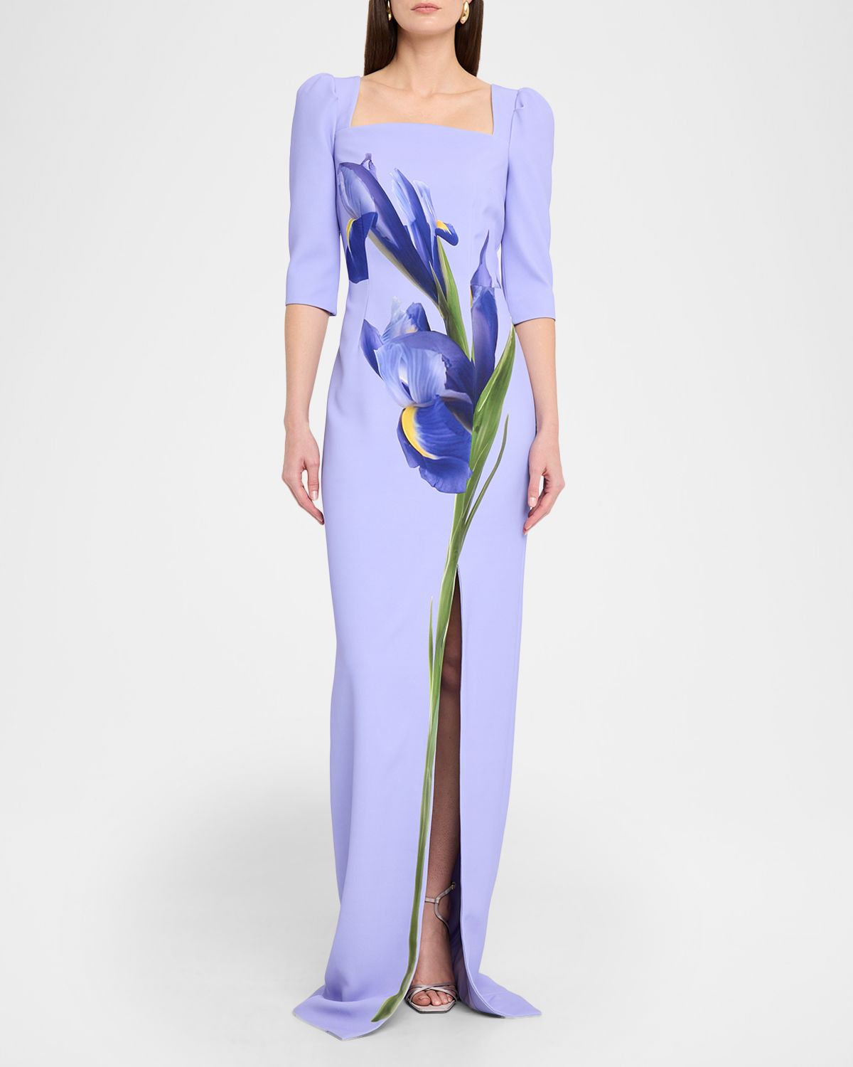 Rickie Freeman for Teri Jon Floral-Print Crepe Column Gown