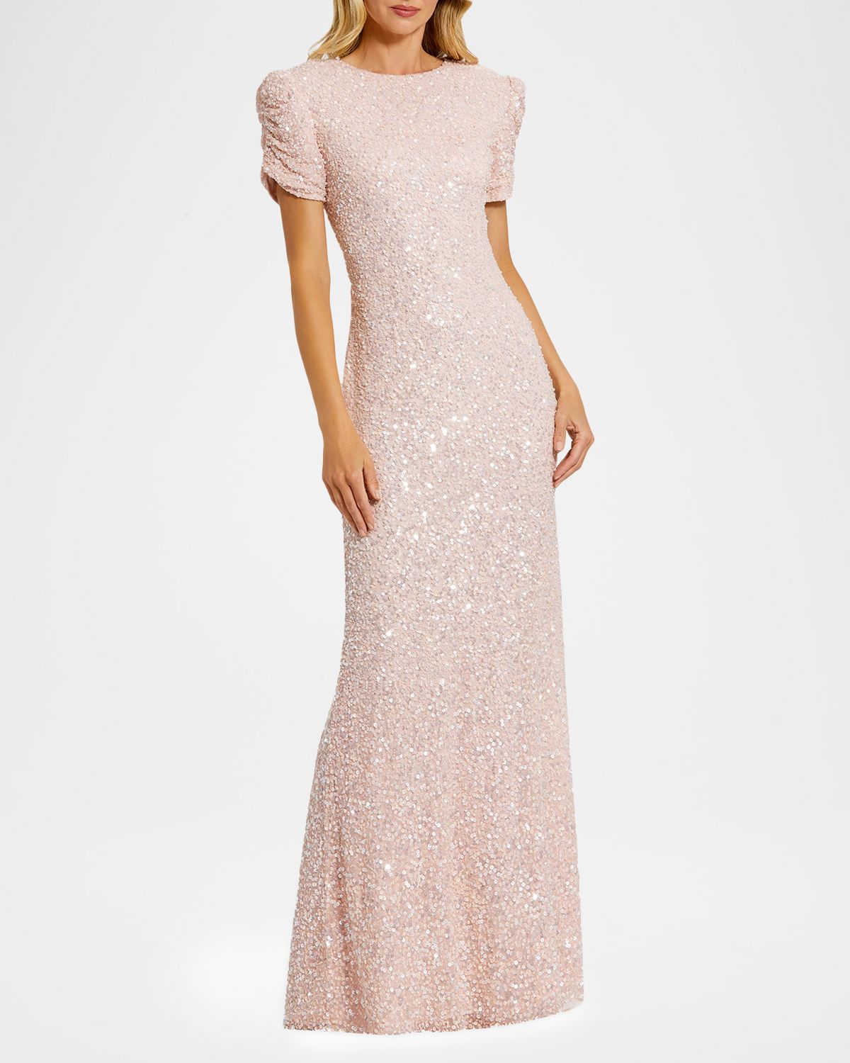 Mac Duggal Beaded Mesh Column Short-Sleeve Gown | Thumbnail 5 Mac Duggal Beaded Mesh Column Short-Sleeve Gown | Thumbnail 5