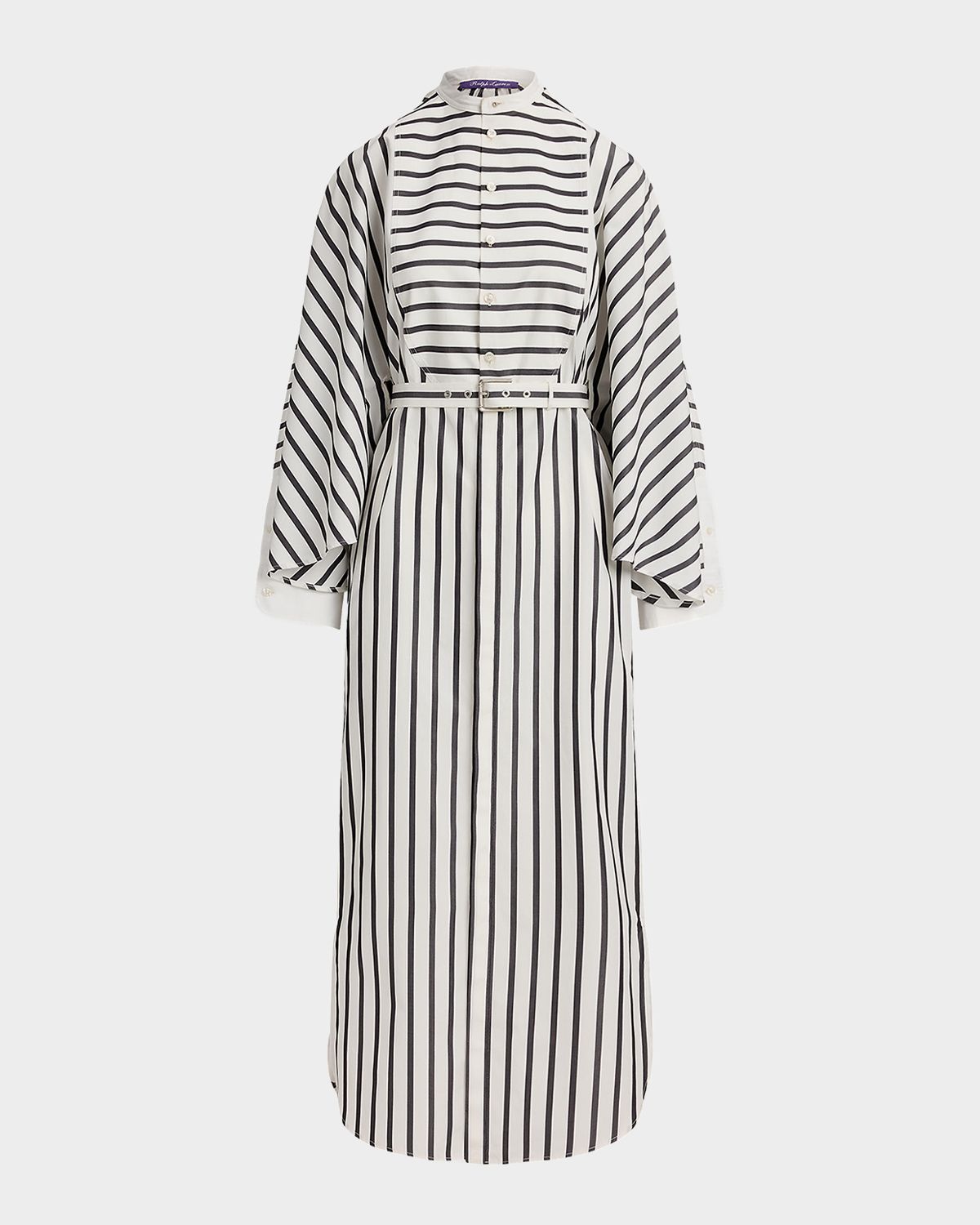 Ralph Lauren Collection Striped Flutter-Sleeve Belted Midi Shirtdress