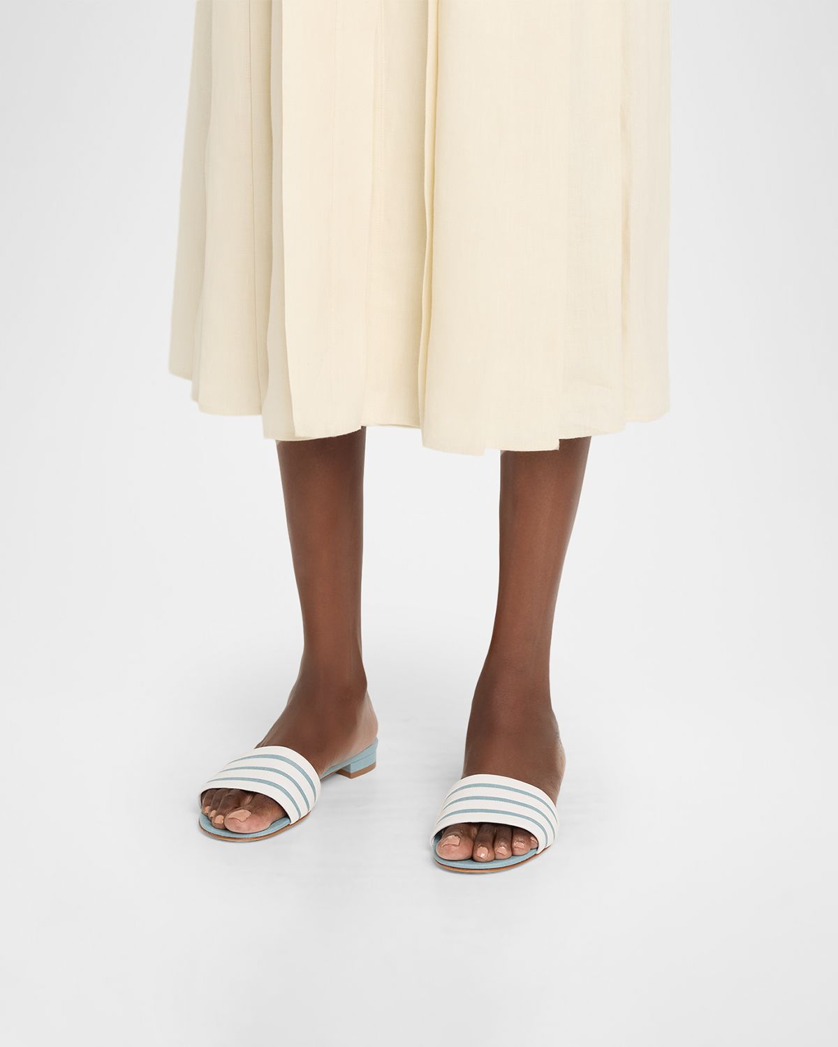 Manolo Blahnik Kenitra Striped Linen & Leather Sandals