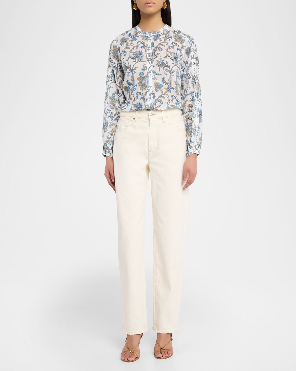 Veronica Beard Soleil Paisley-Print Ramie Blouse