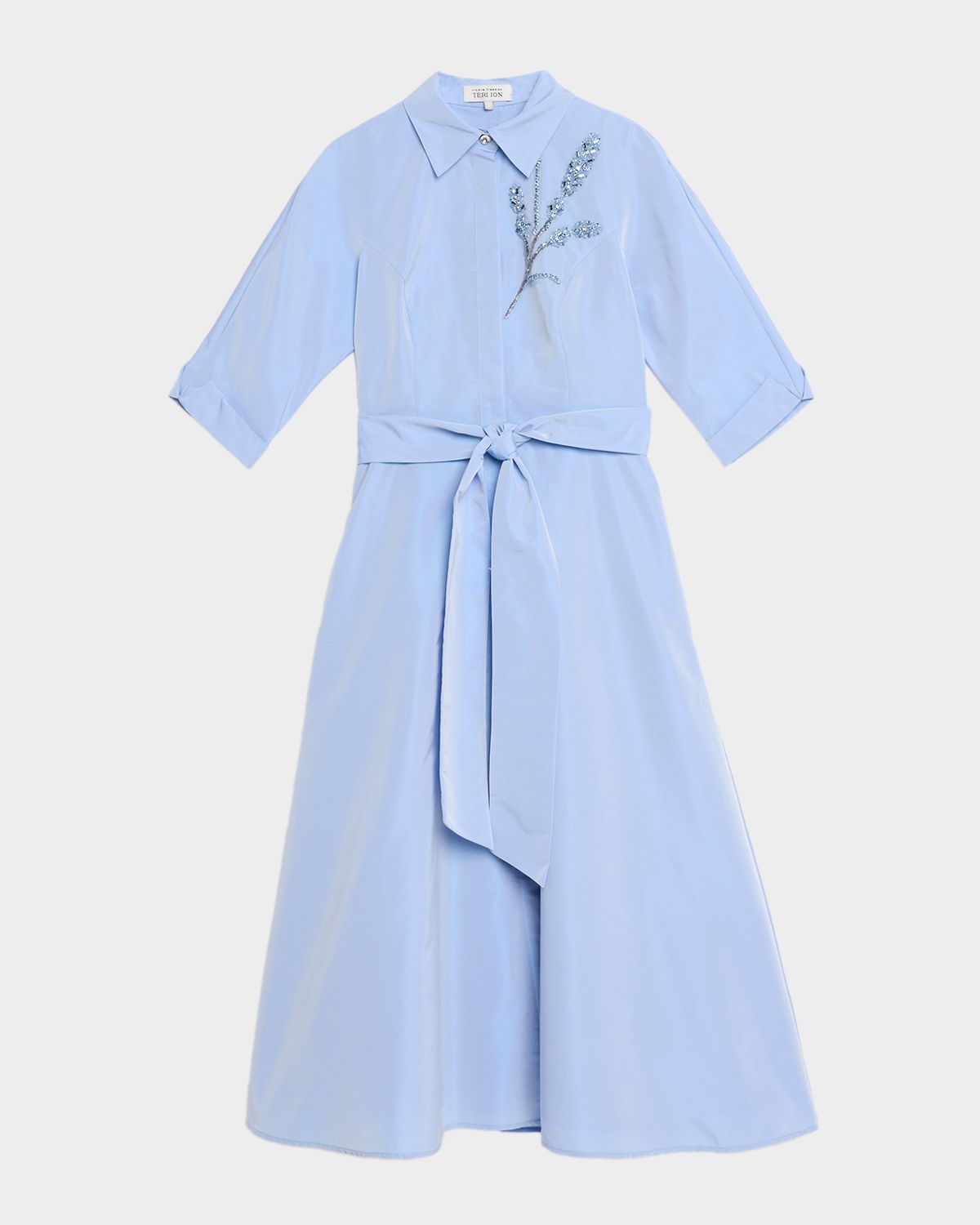 Rickie Freeman for Teri Jon Floral Beaded Taffeta Midi Shirtdress