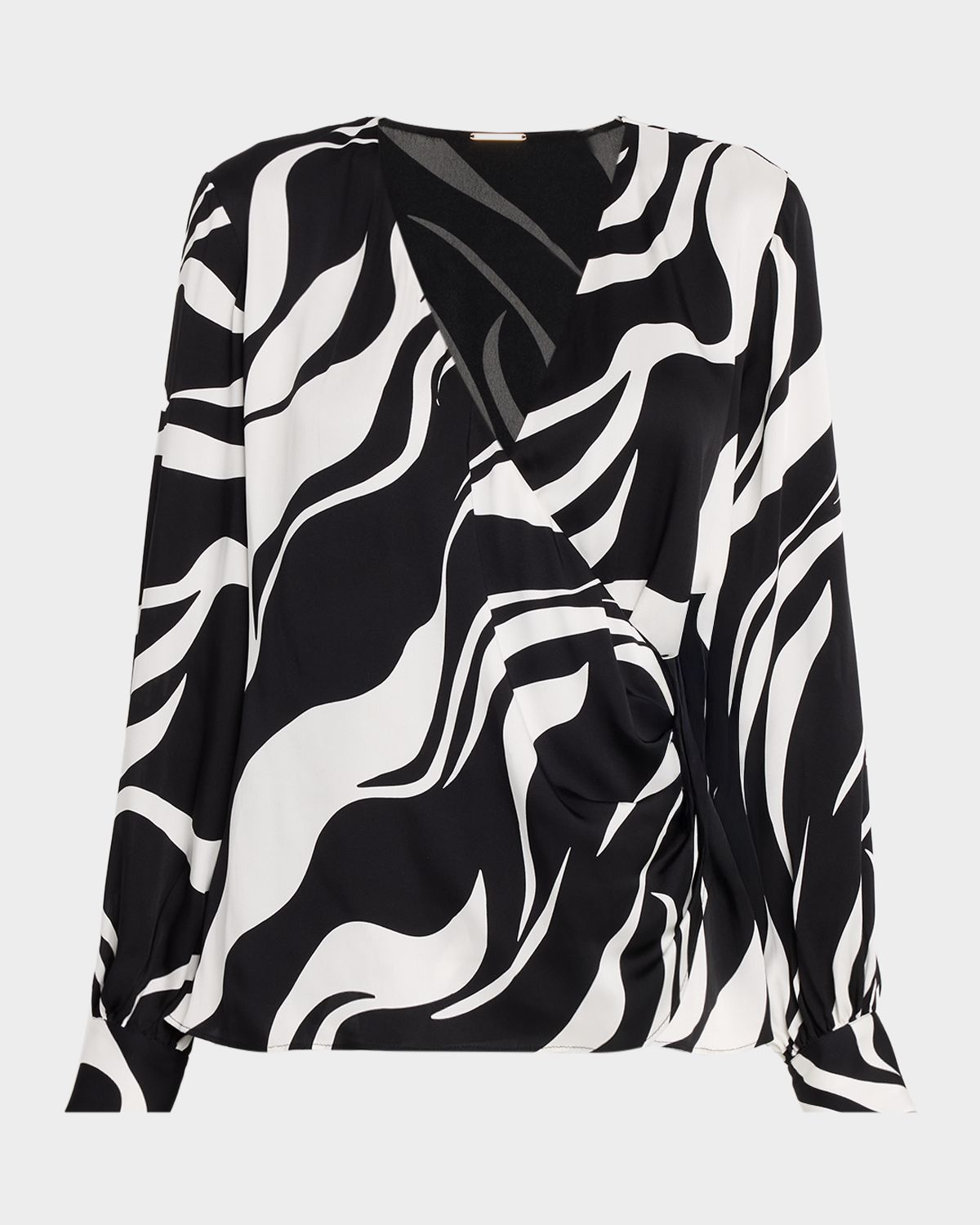 Elie Tahari Estelle Abstract Silk-Blend Surplice Blouse