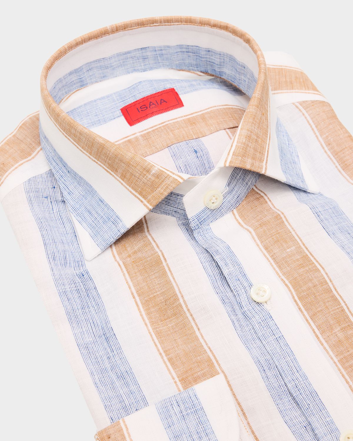 Isaia Men 's Linen Wide Stripe Dress Shirt