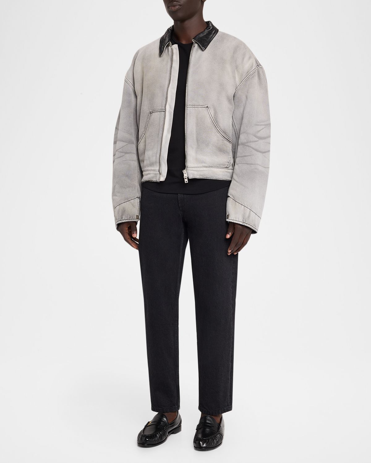 Acne Studios Men 's Ohniev Faded Denim Leather-Collar Bomber Jacket