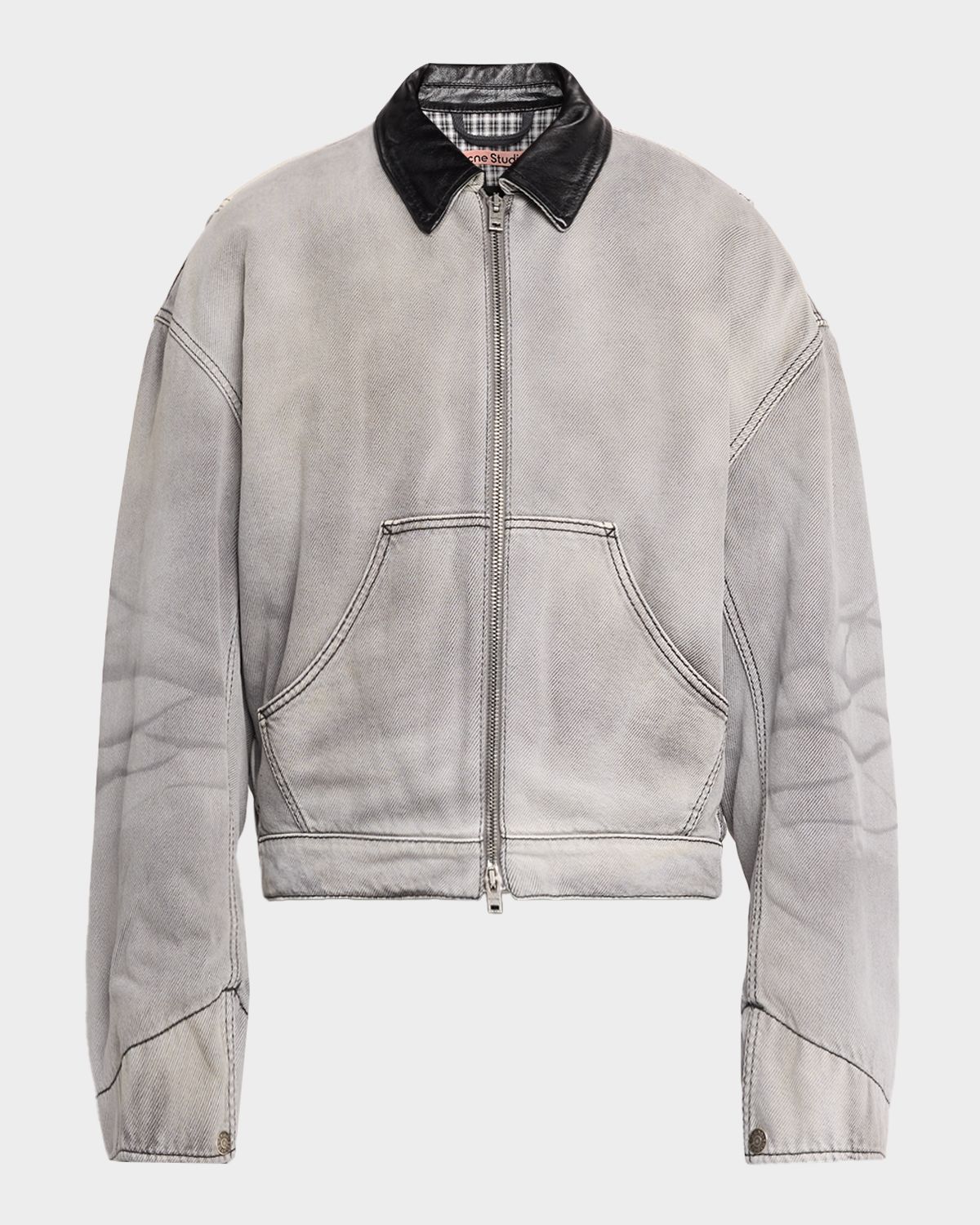 Acne Studios Men 's Ohniev Faded Denim Leather-Collar Bomber Jacket