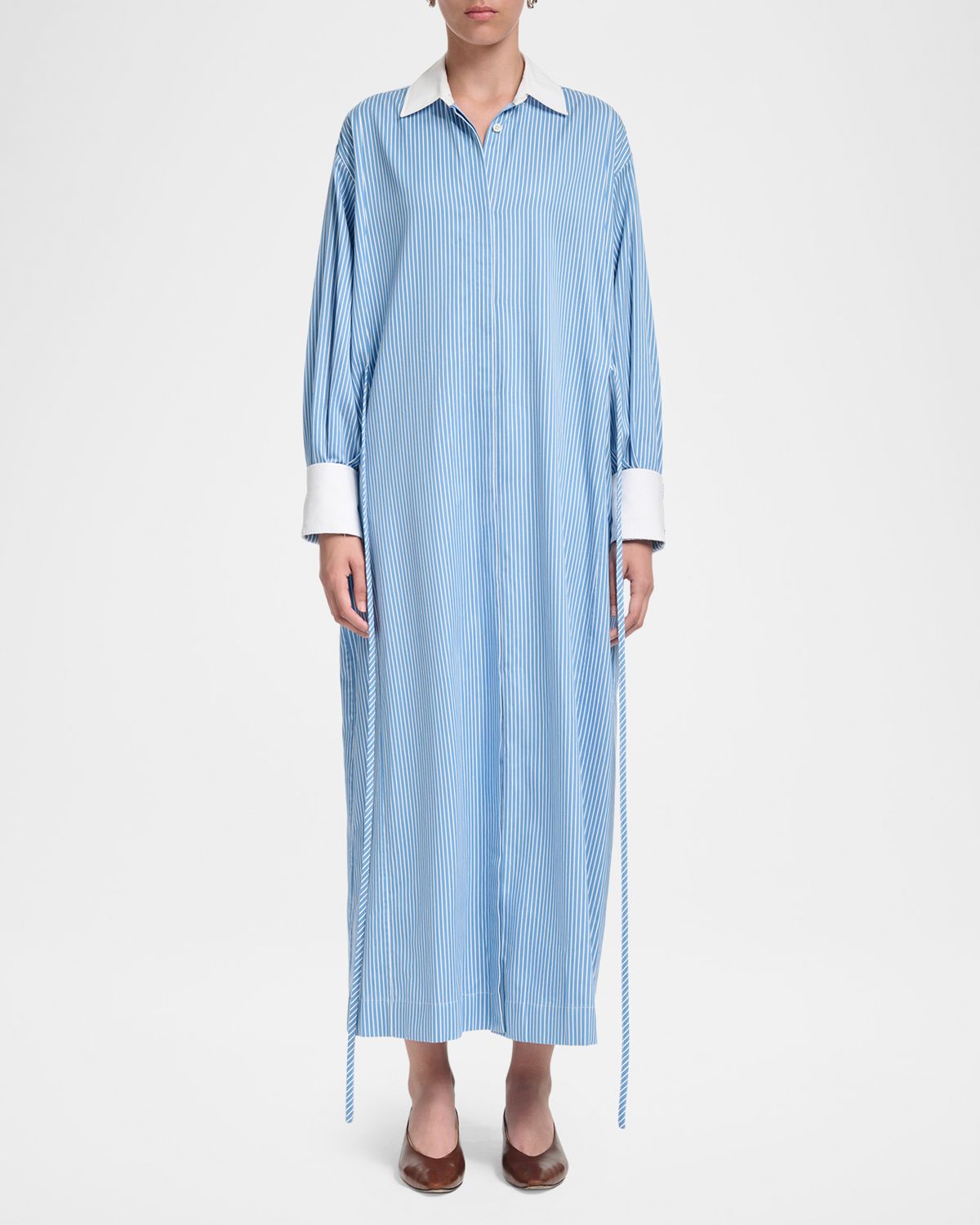 Altuzarra Floyd Cotton Stripe Waist-Tie Maxi Shirtdress