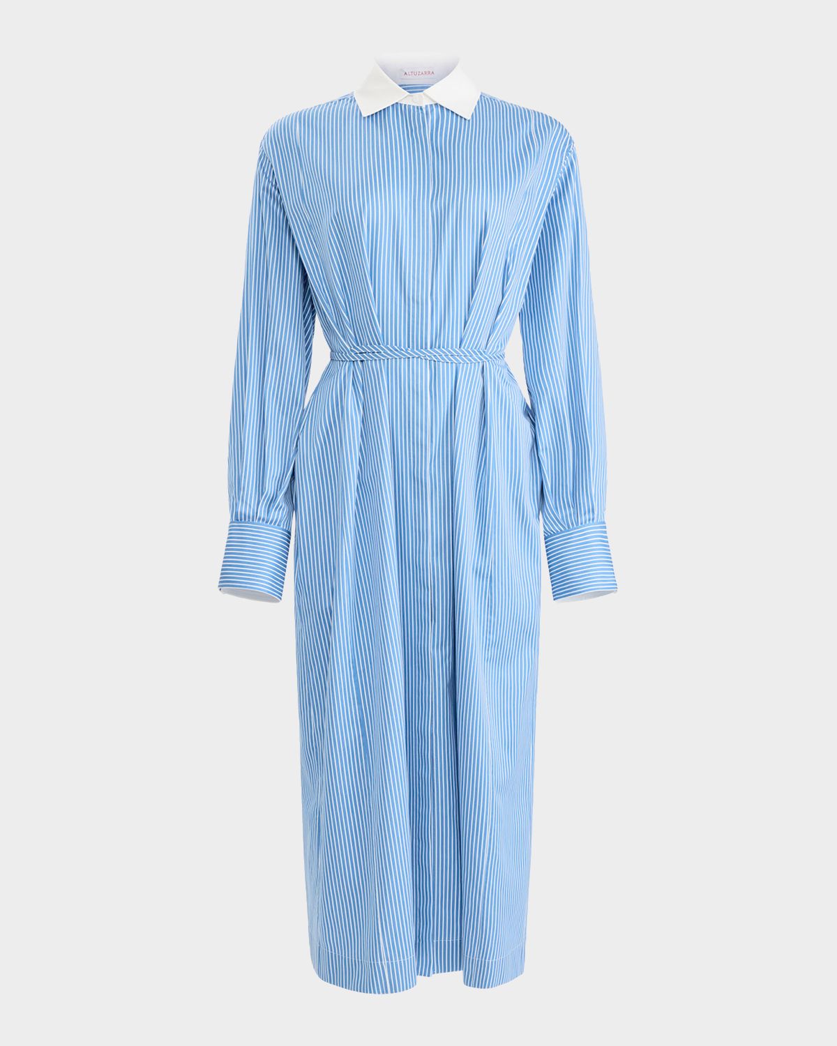 Altuzarra Floyd Cotton Stripe Waist-Tie Maxi Shirtdress