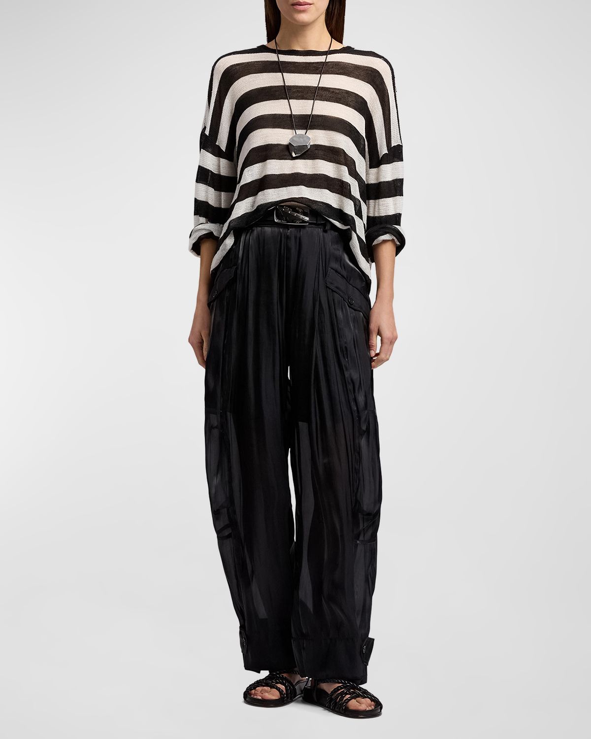 Ralph Lauren Collection Striped Silk-Linen Oversized Top