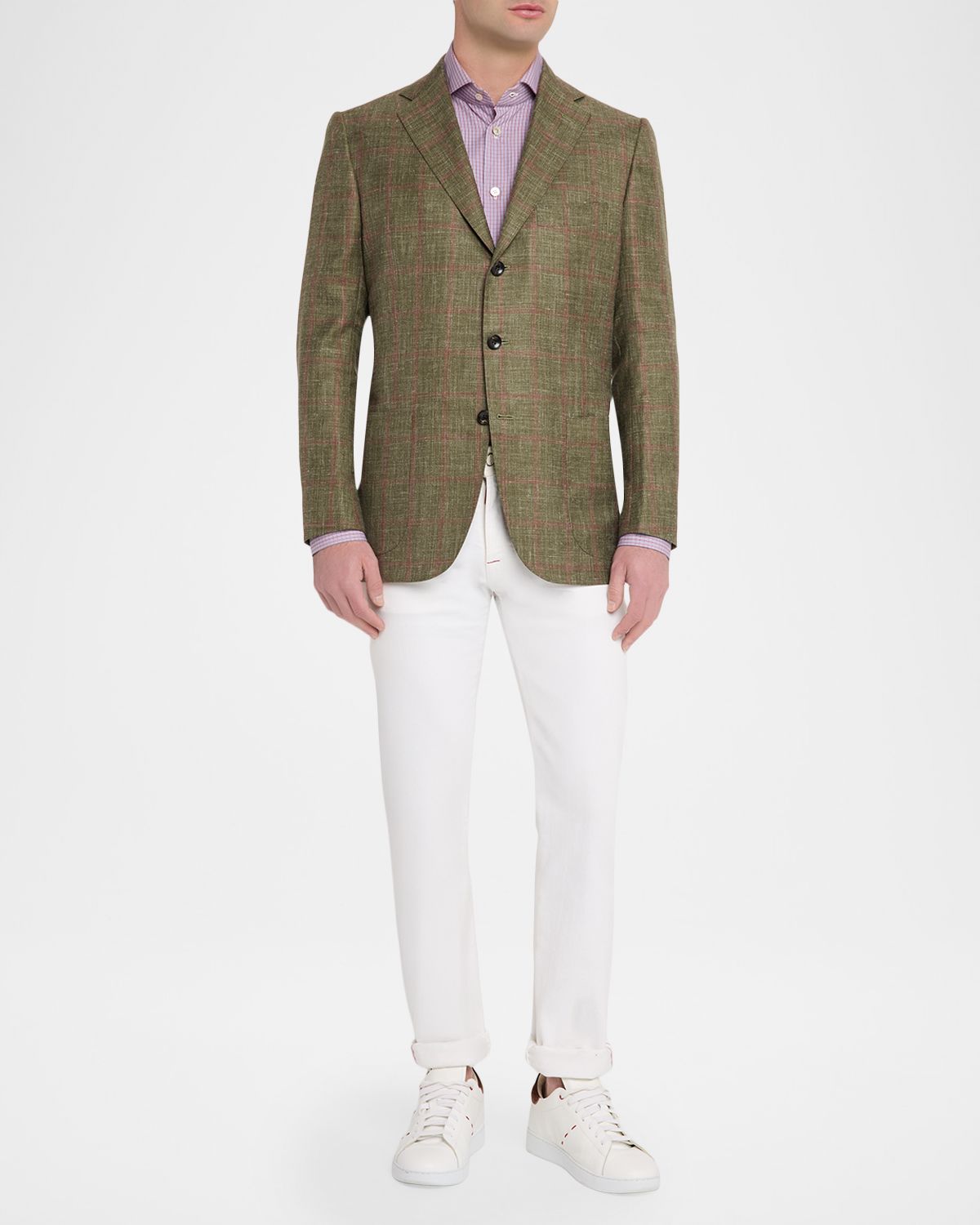 Kiton Men 's Cashmere and Silk Woven Windowpane Sport Coat