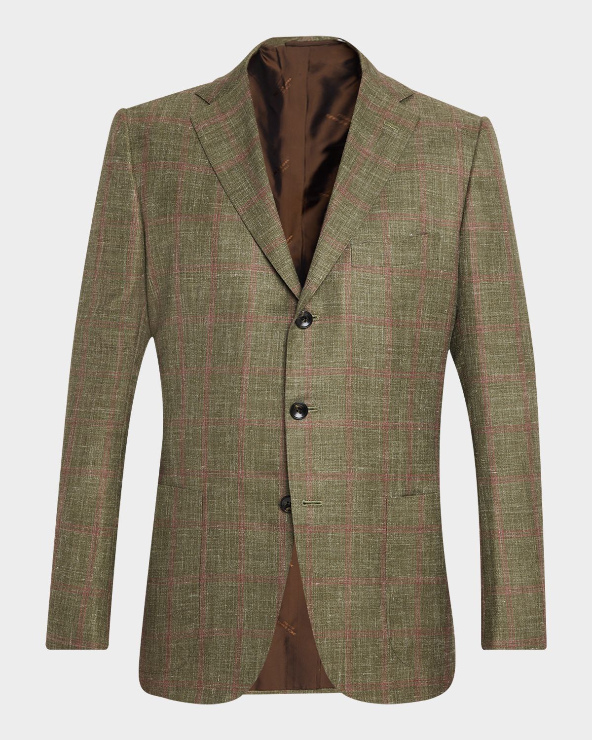 Kiton Men 's Cashmere and Silk Woven Windowpane Sport Coat
