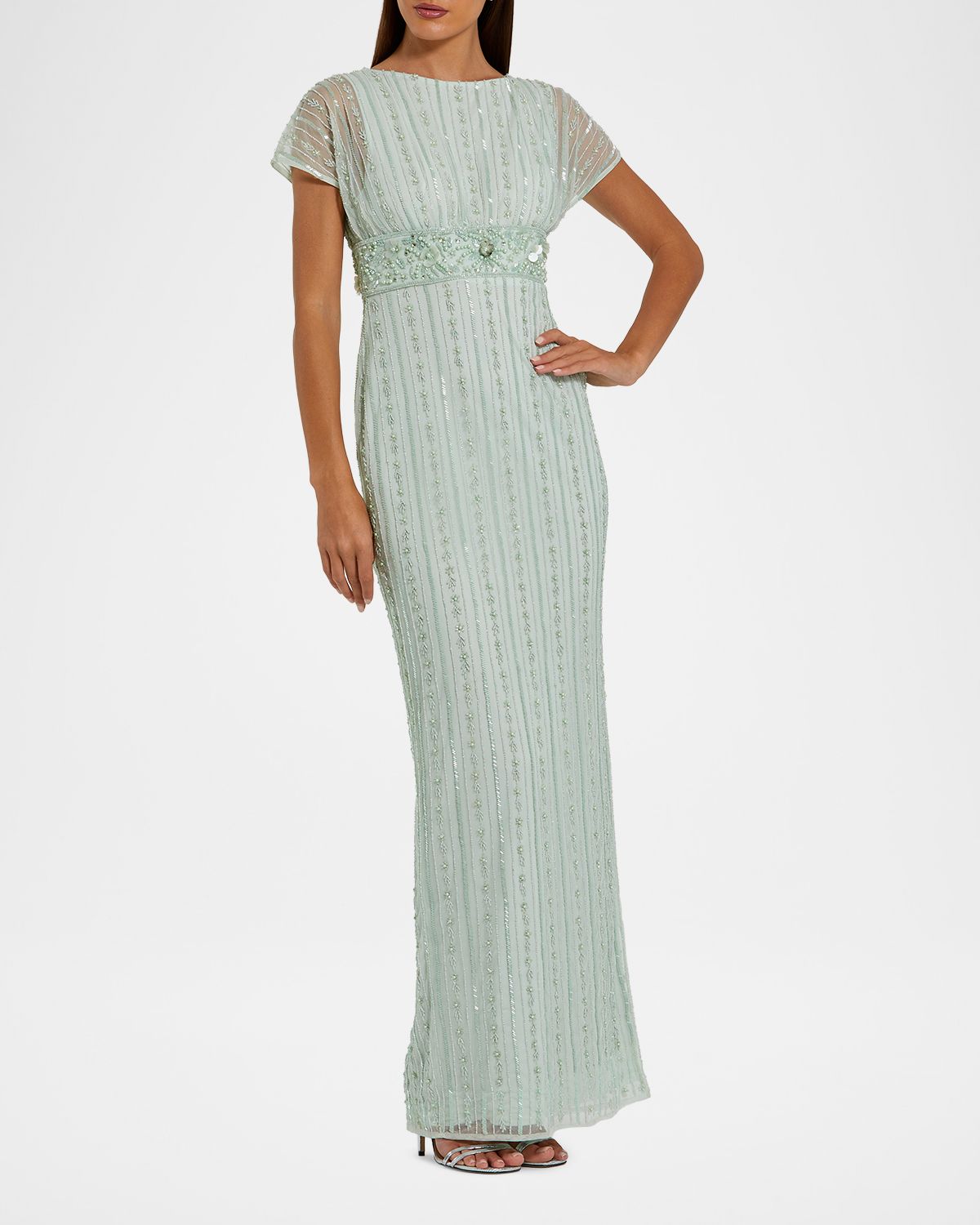 Mac Duggal Embellished Mesh Blouson Column Gown