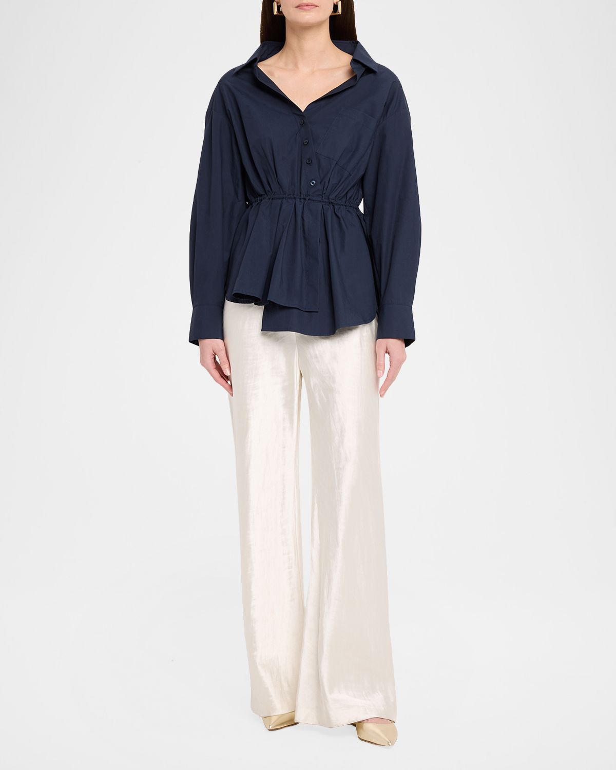 Rosie Assoulin Falling Off-The-Shoulder Cotton Poplin Shirt