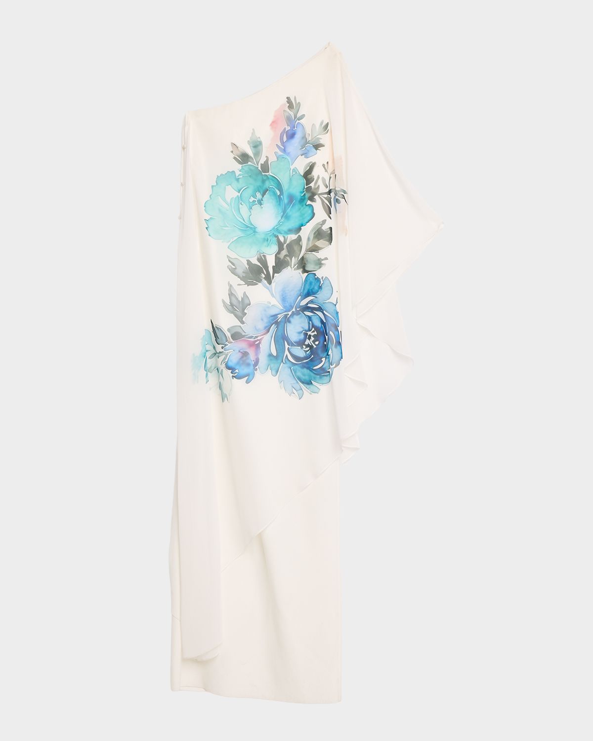 Rickie Freeman for Teri Jon One-Shoulder Chiffon Drape Column Gown
