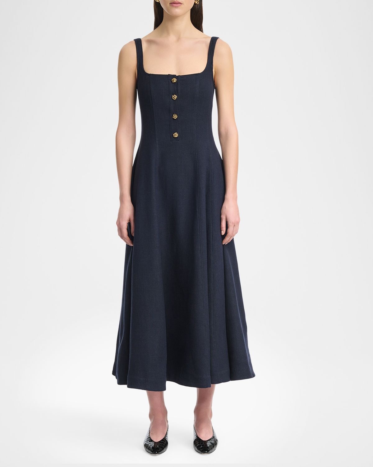 Altuzarra Orrie Sleeveless Linen-Blend Tea-Length Dress