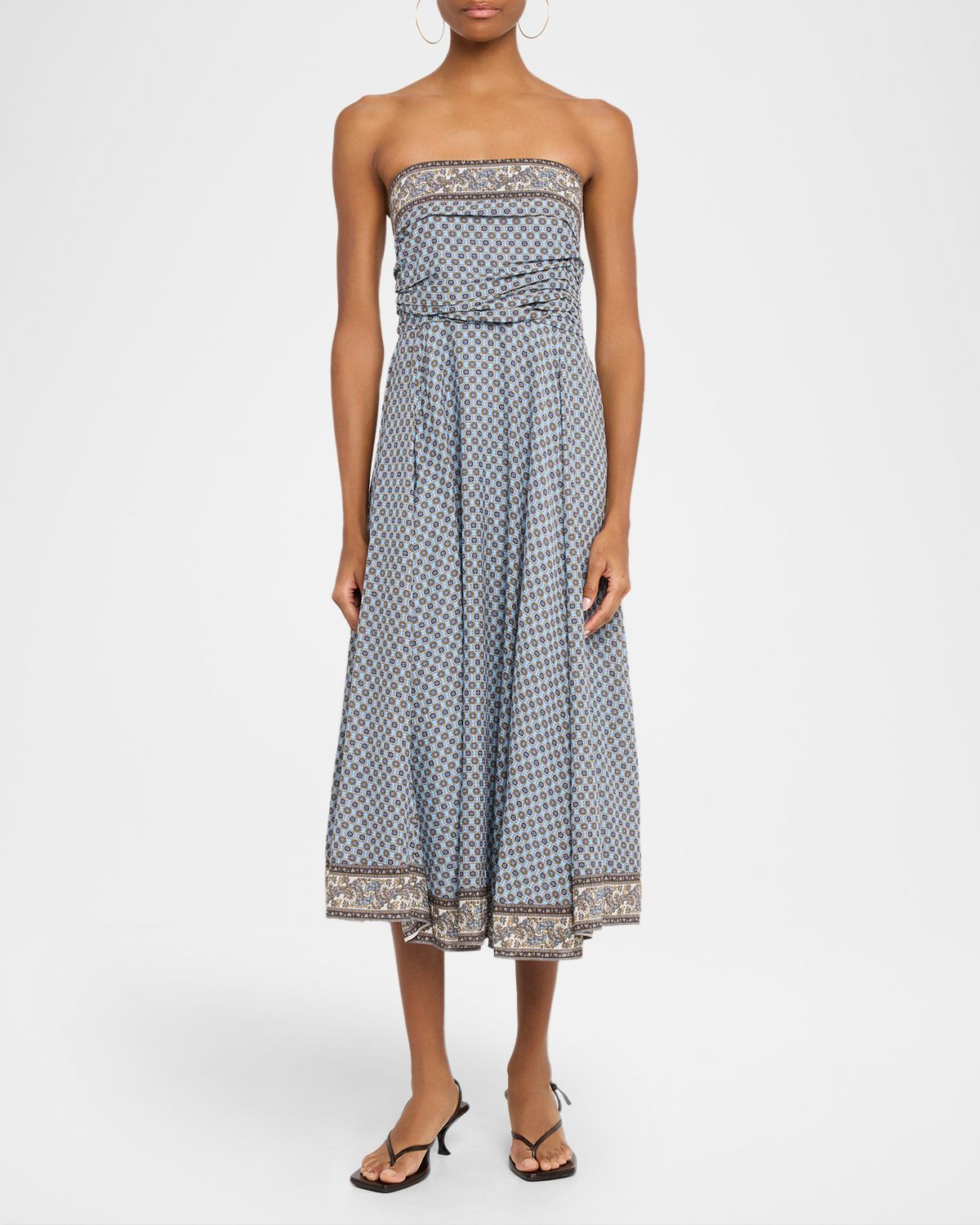 Veronica Beard Lana Smocked Scarf-Print Midi Dress