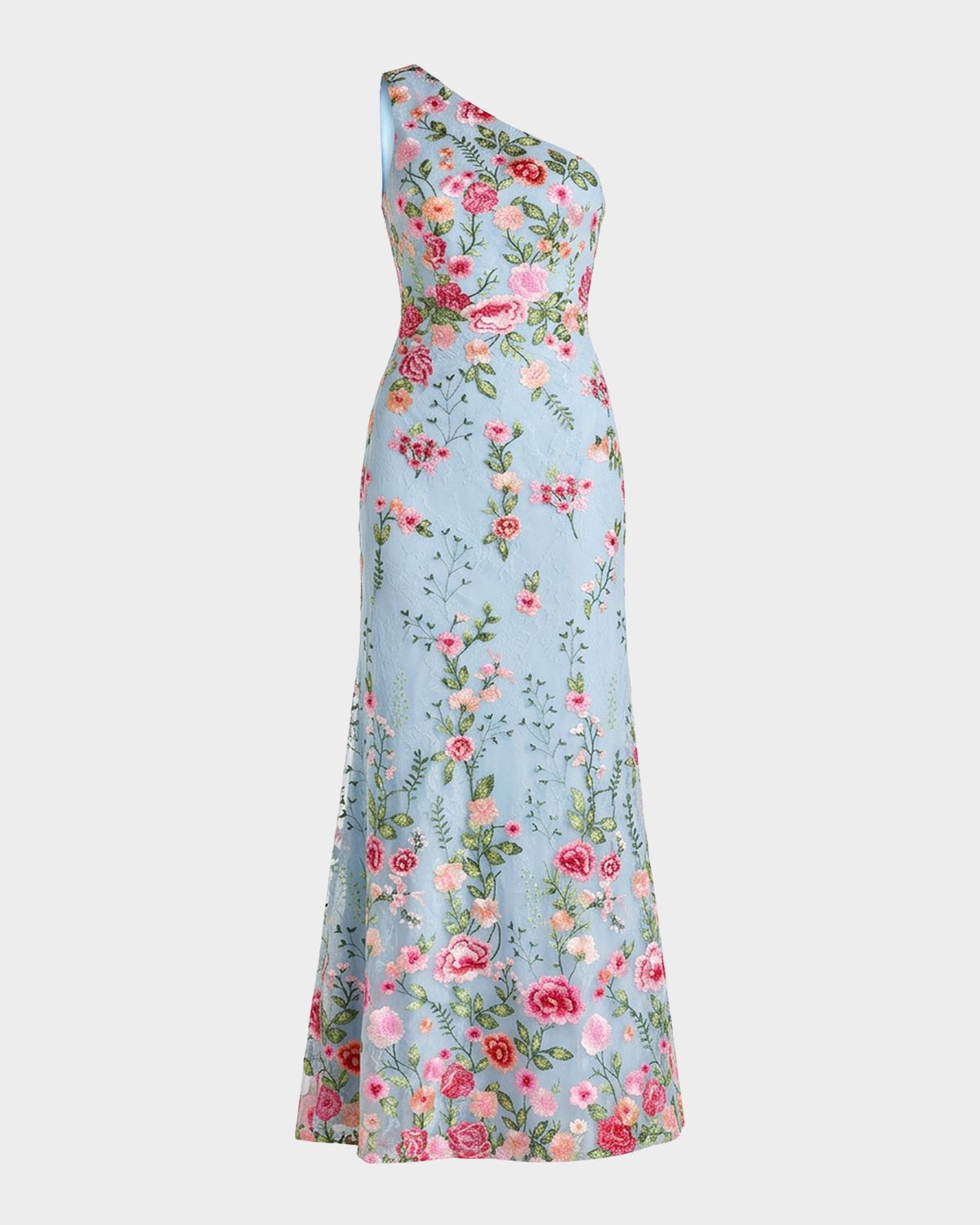 Mac Duggal One-Shoulder Floral Embroidered Gown