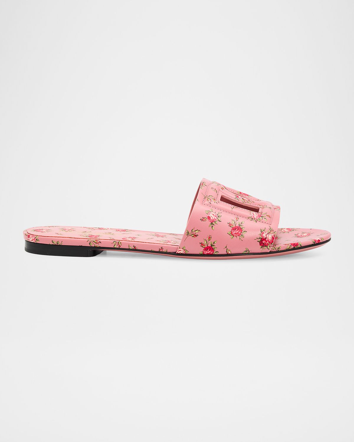 Dolce & Gabbana DG Interlock Floral-Printed Leather Slide Sandals