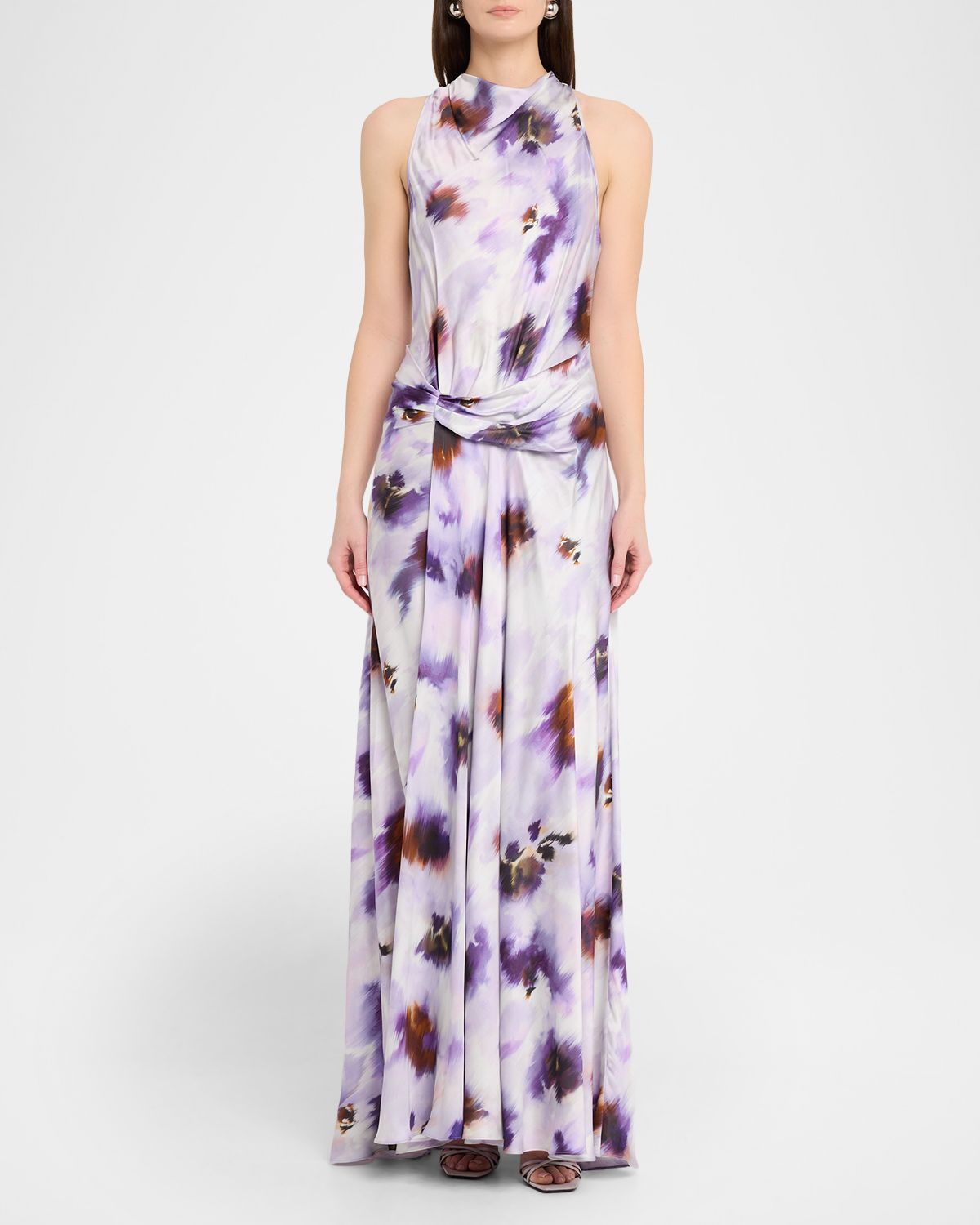 A.L.C. Skylar Cowl-Neck Blurred Floral Draped Gown