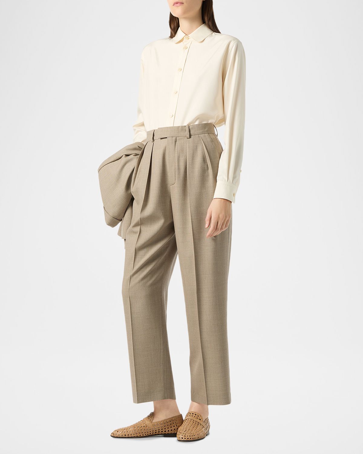 Loro Piana Thea Penny-Collar Silk Button-Down Shirt