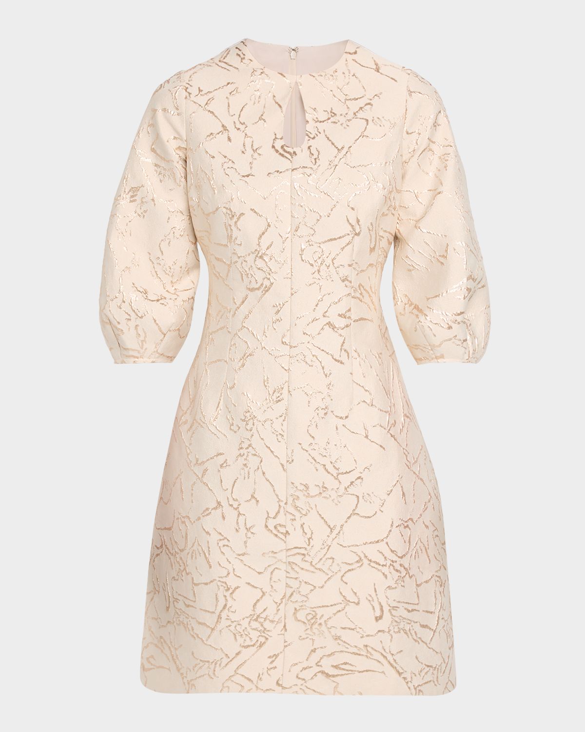 Rickie Freeman for Teri Jon Cutout Puff-Sleeve Metallic Jacquard Dress | Thumbnail 6