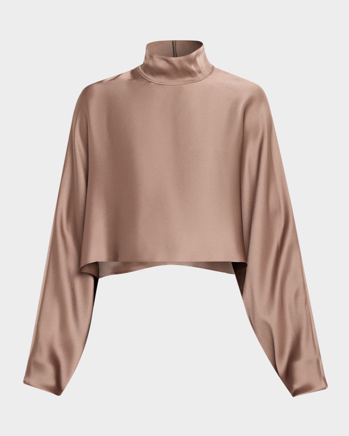 LAPOINTE Satin Long-Sleeve Caftan Crop Top