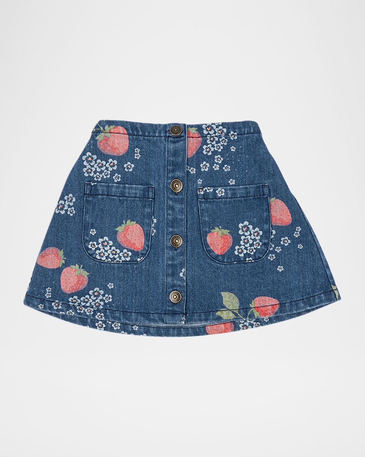 Konges Slojd Girl 's Magot Strawberry-Print Denim Mini Skirt, Size -8